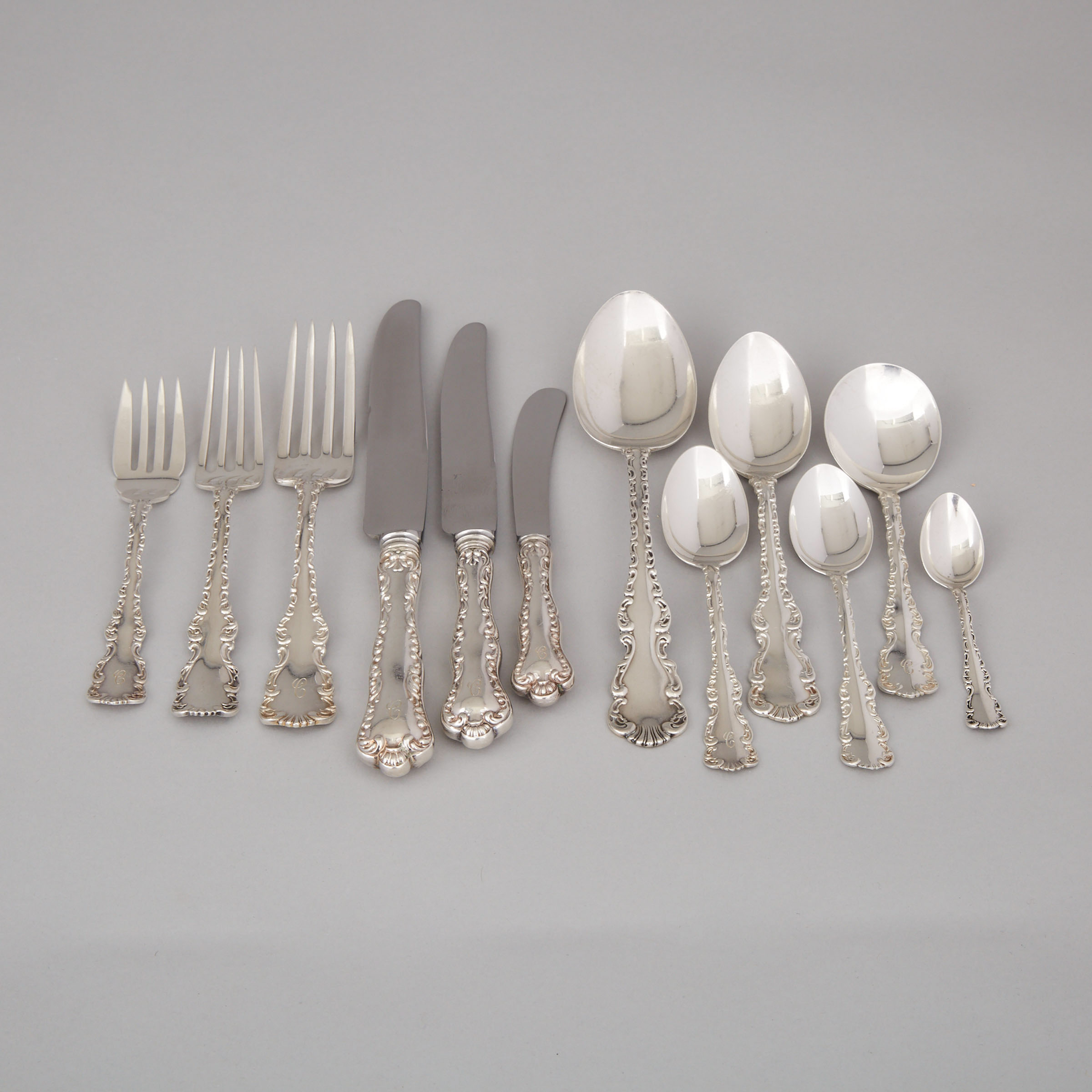 Canadian Silver 'Louis XV' Pattern Flatware, mainly Henry Birks & Sons, Montreal, Que., 20th century