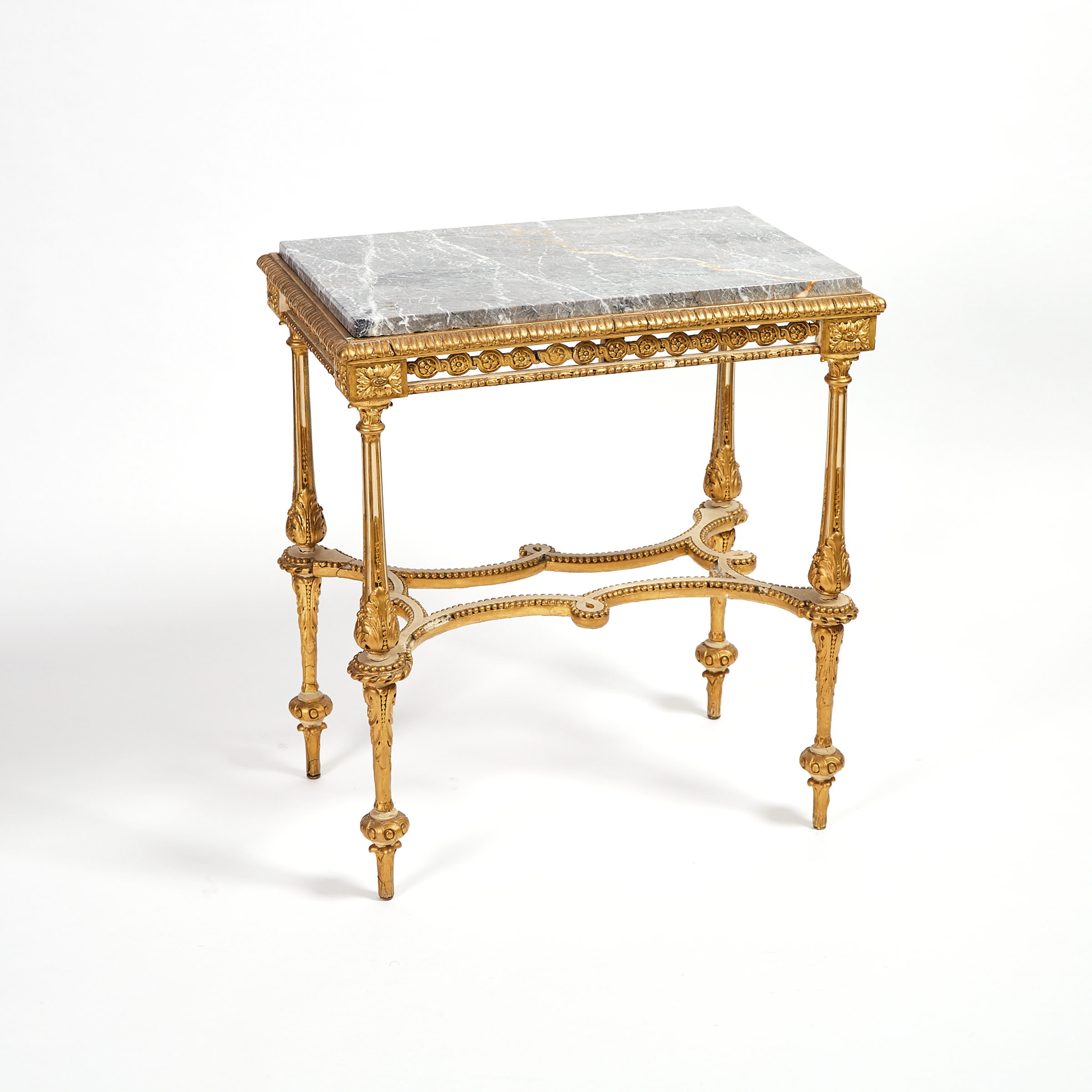 Louis XVI Style Painted and Parcel Gilt Marble Top Side Table, mid 20th century