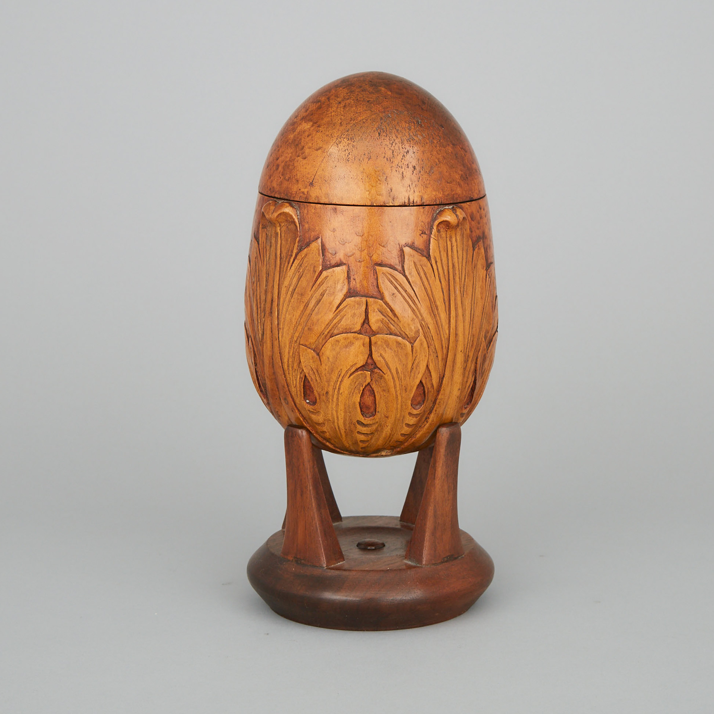 Acanthus Carved Walnut Ovoid Box, 19th century