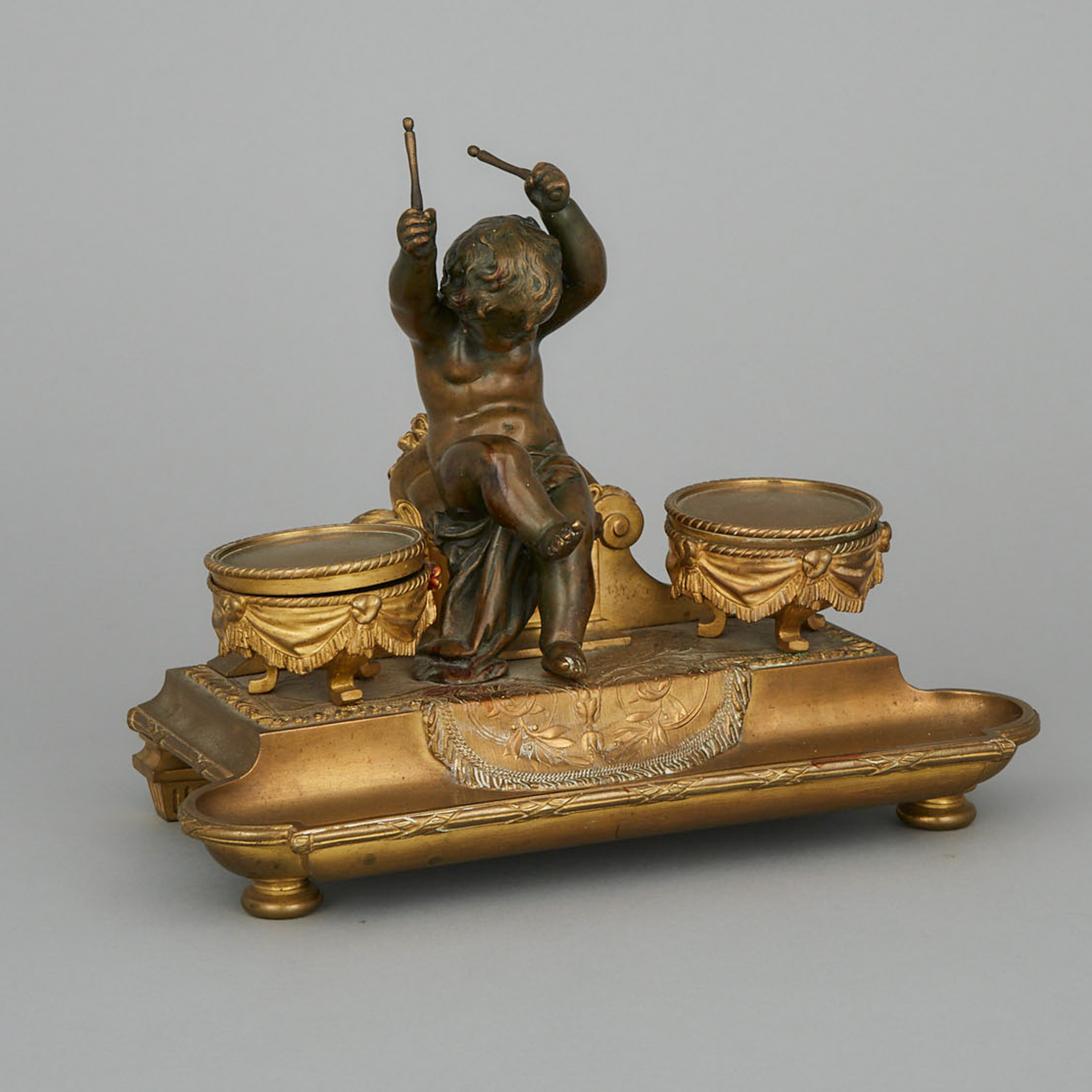 Louis XVI Style Gilt and Patinated Bronze Standish, 19th century