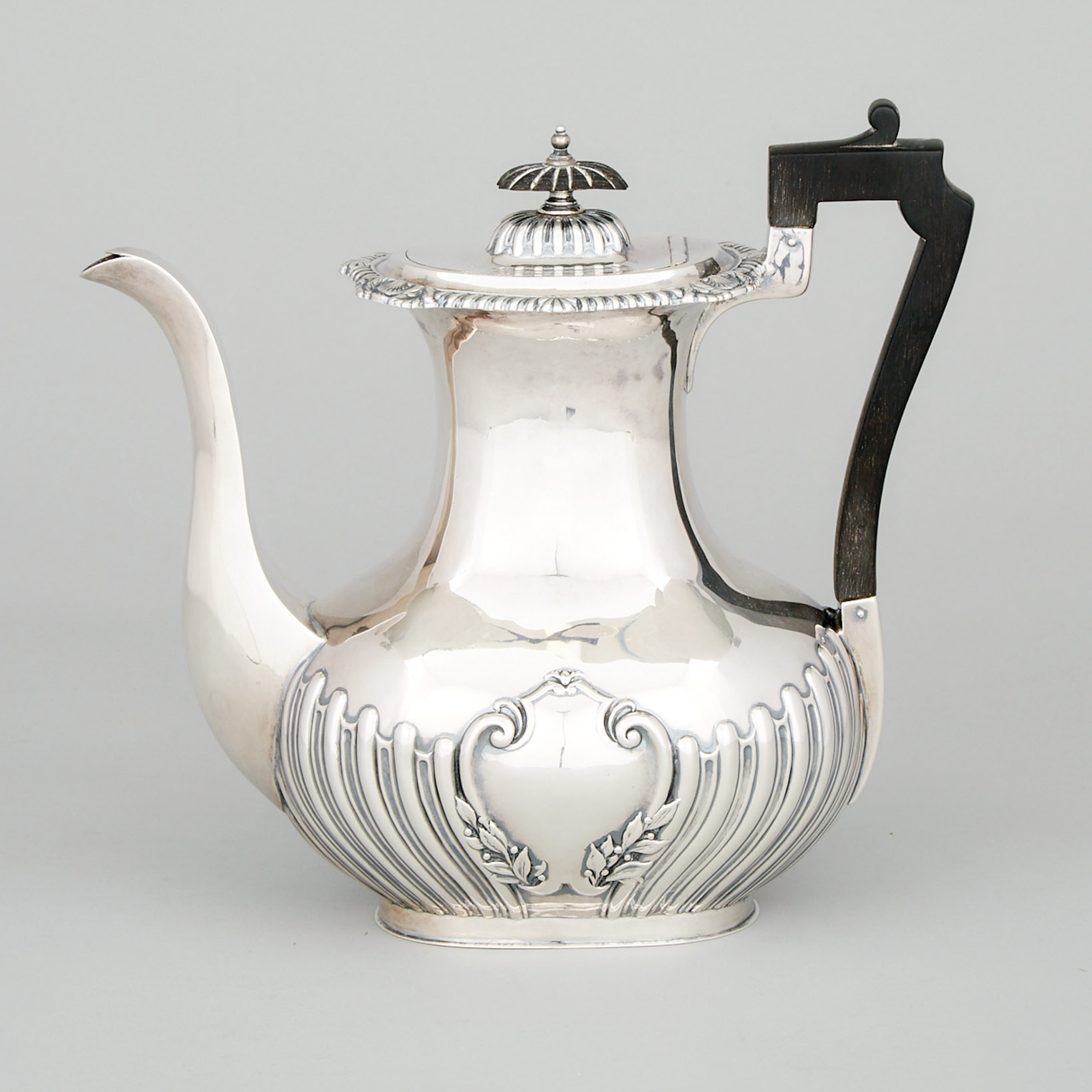English Silver Coffee Pot, John Round & Son Ltd, Sheffield, 1893