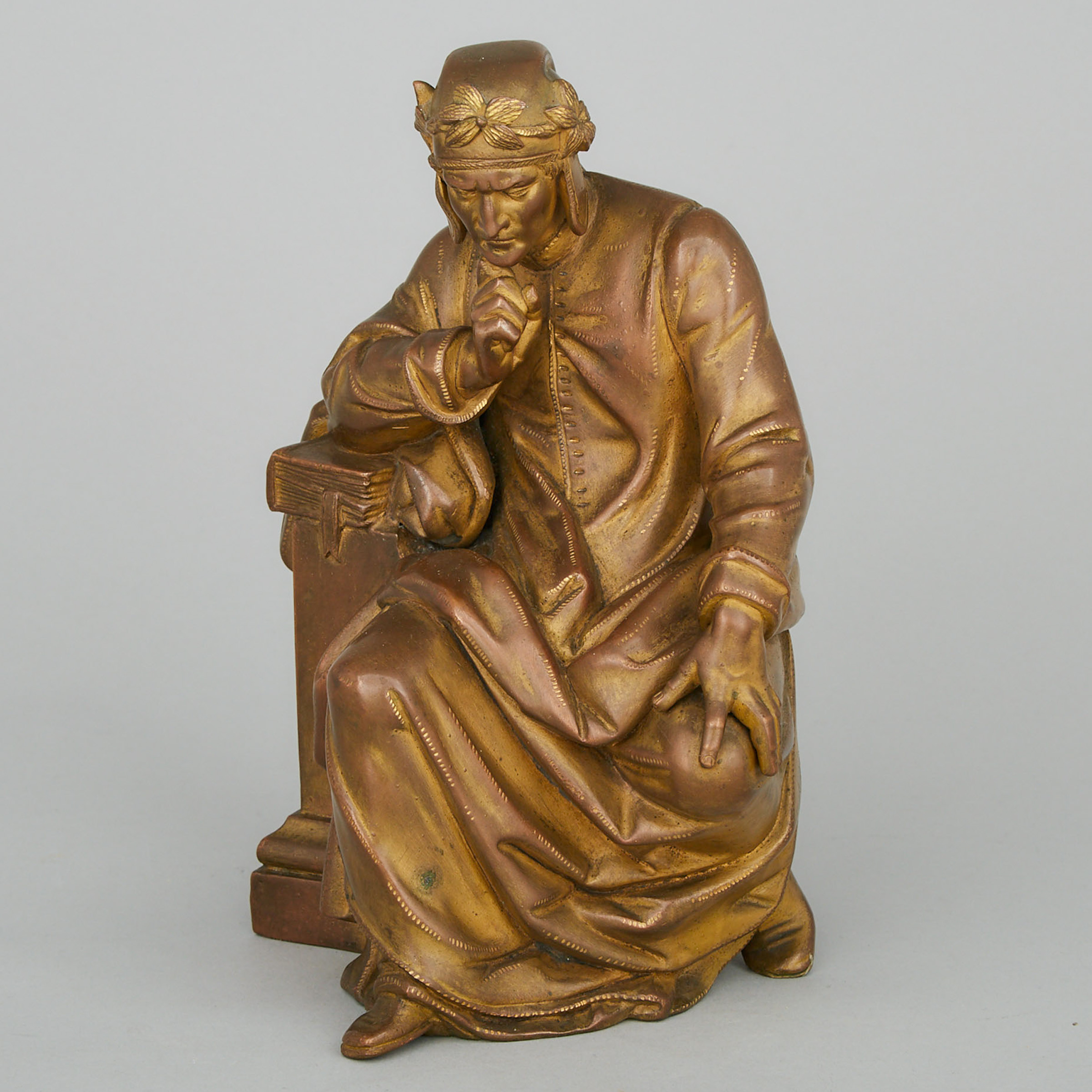 French Gilt and Patinated Bronze Figure of Dante, 19th century