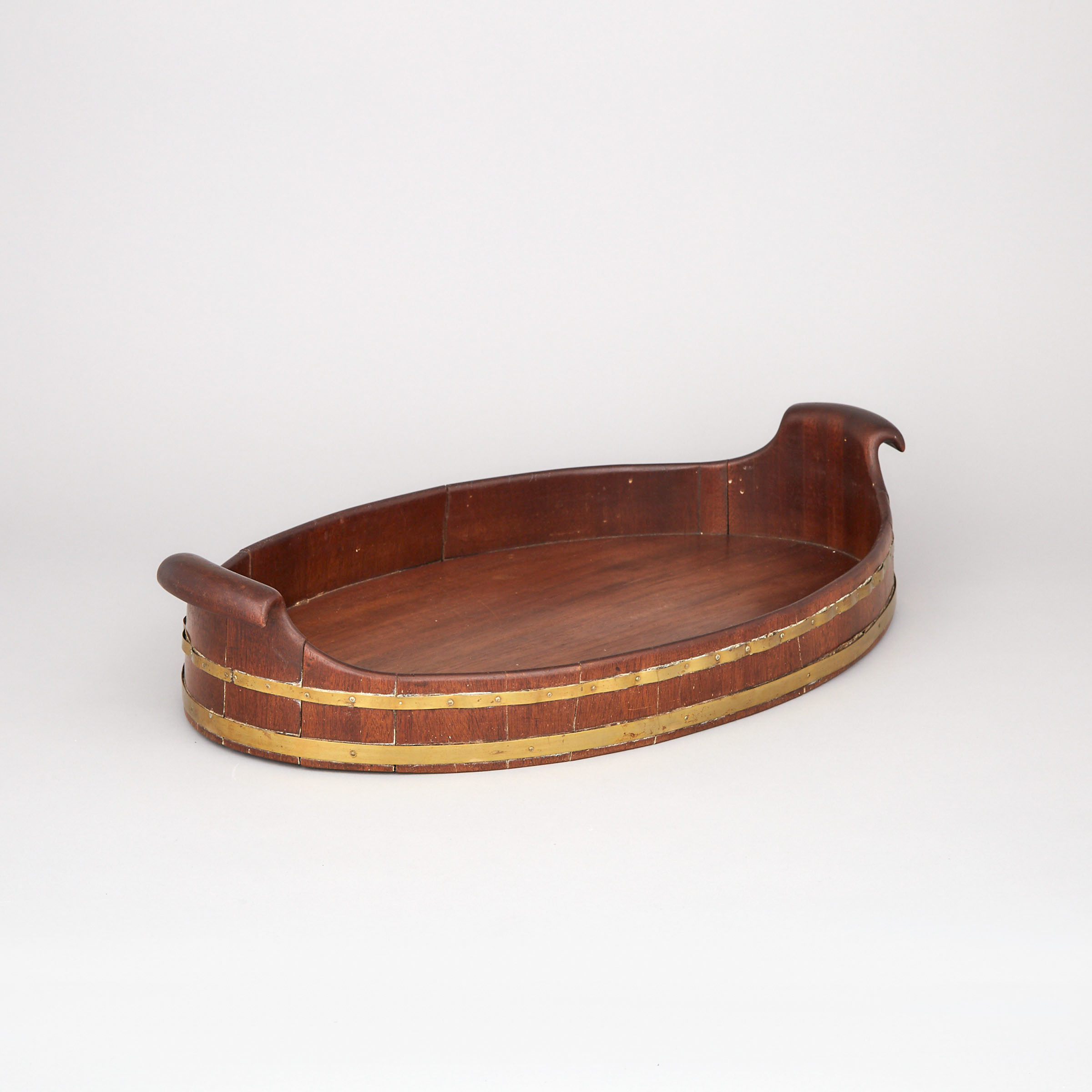 Dutch Brass Bound Coopered Mahogany Oval Tea Tray, 19th century