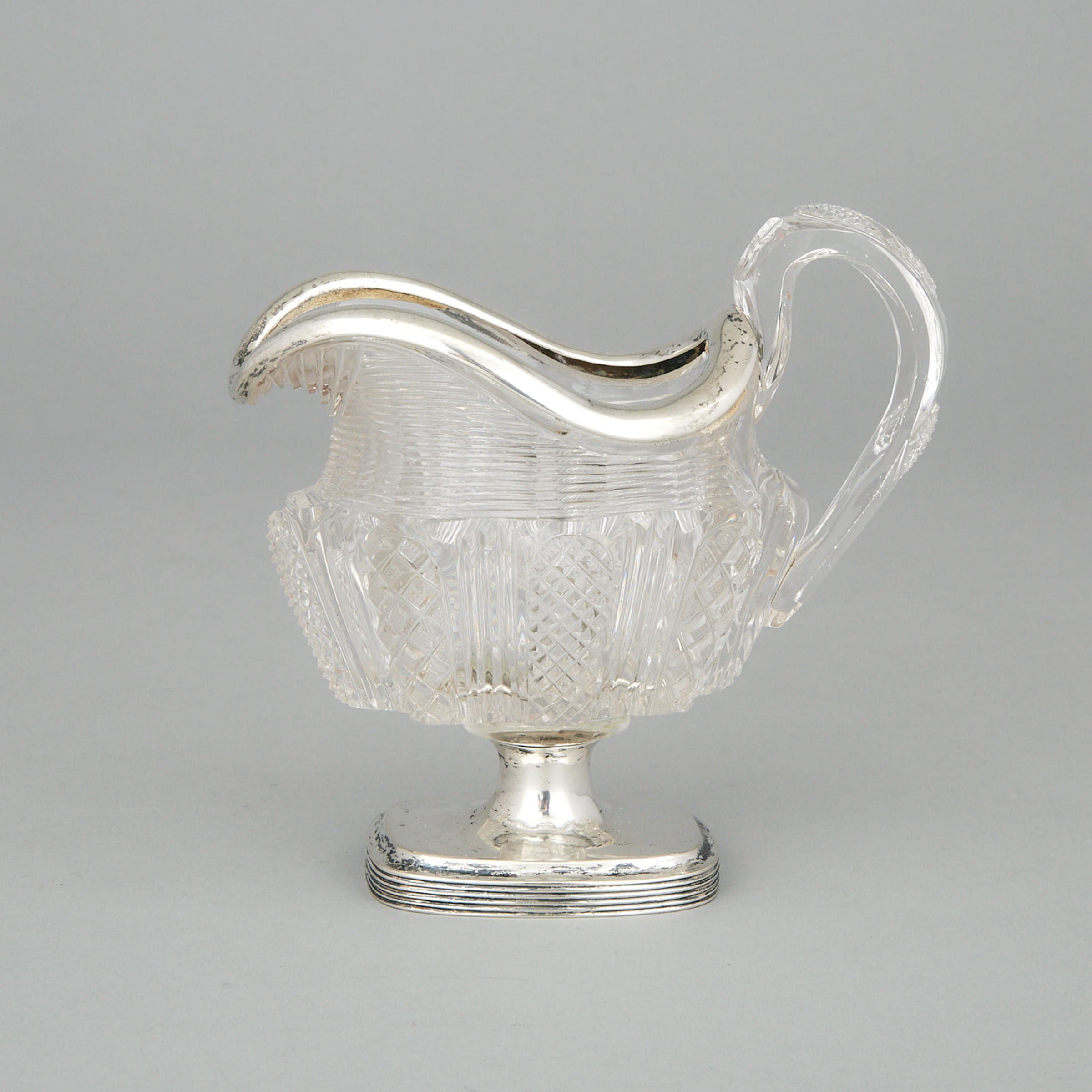 Dutch Silver Mounted Cut-Glass Cream Jug, Albertus Homan, Amsterdam, 1831