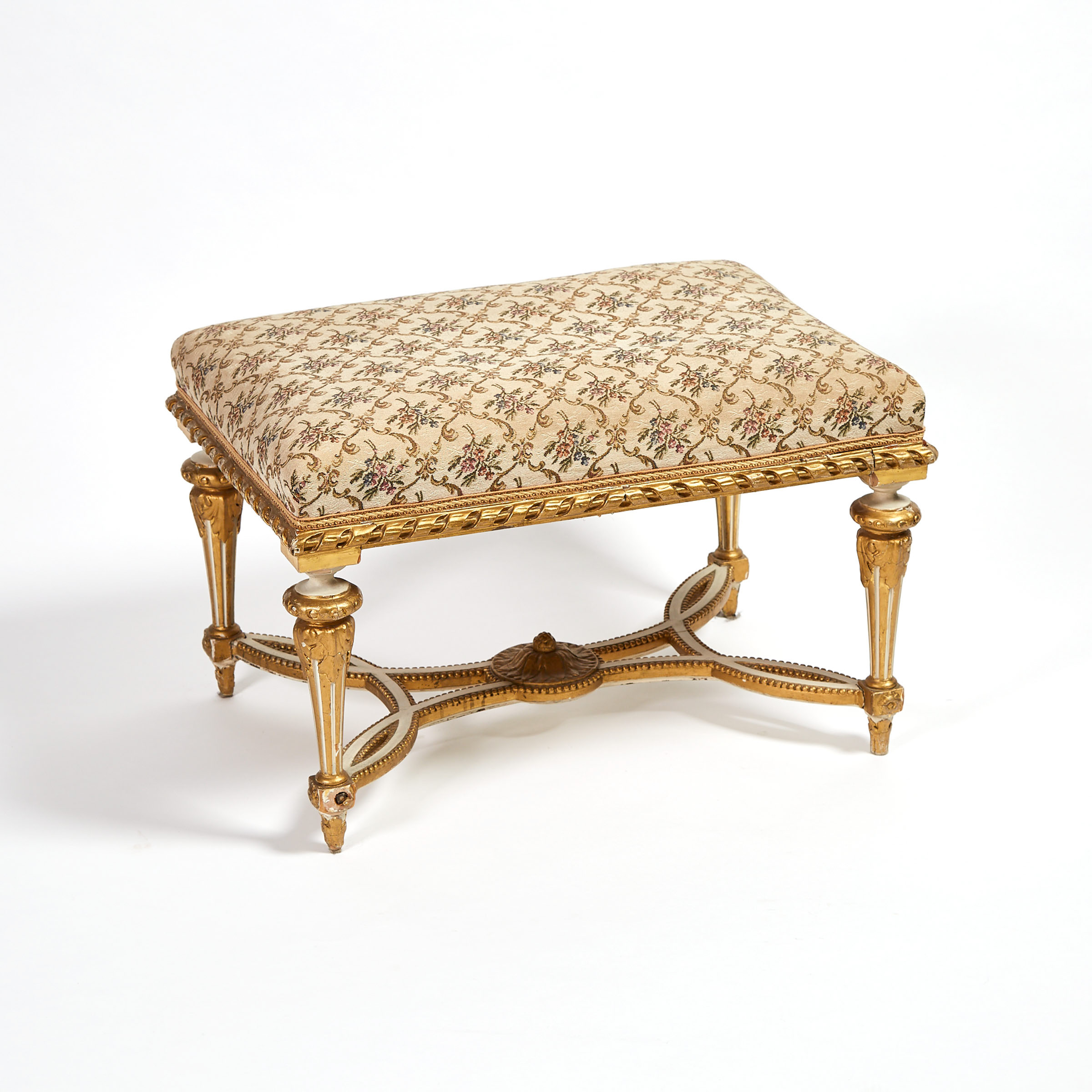 Louis XVI Style Painted and Parcel Gilt Bench, early 20th century