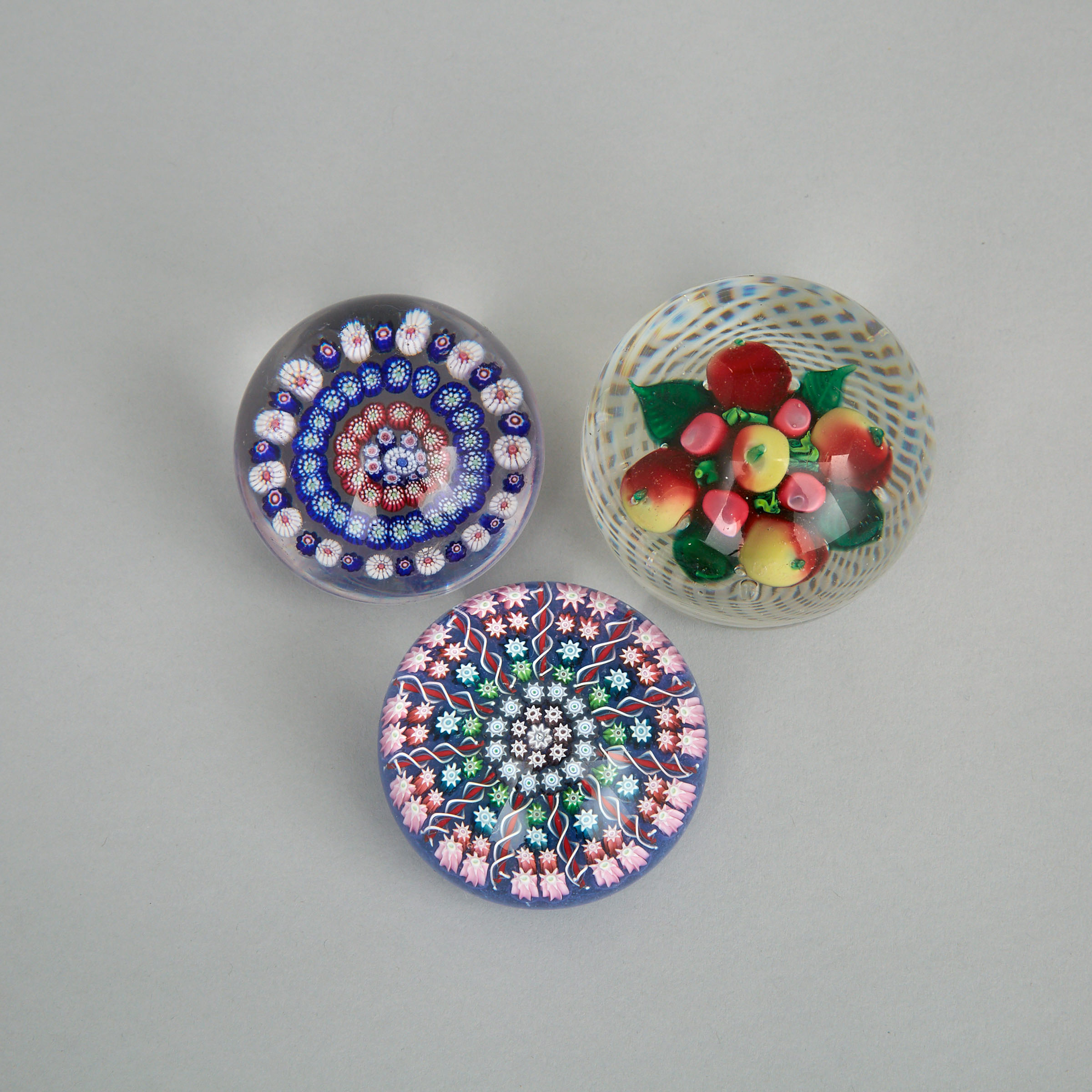 Three Various Glass Paperweights, 20th century