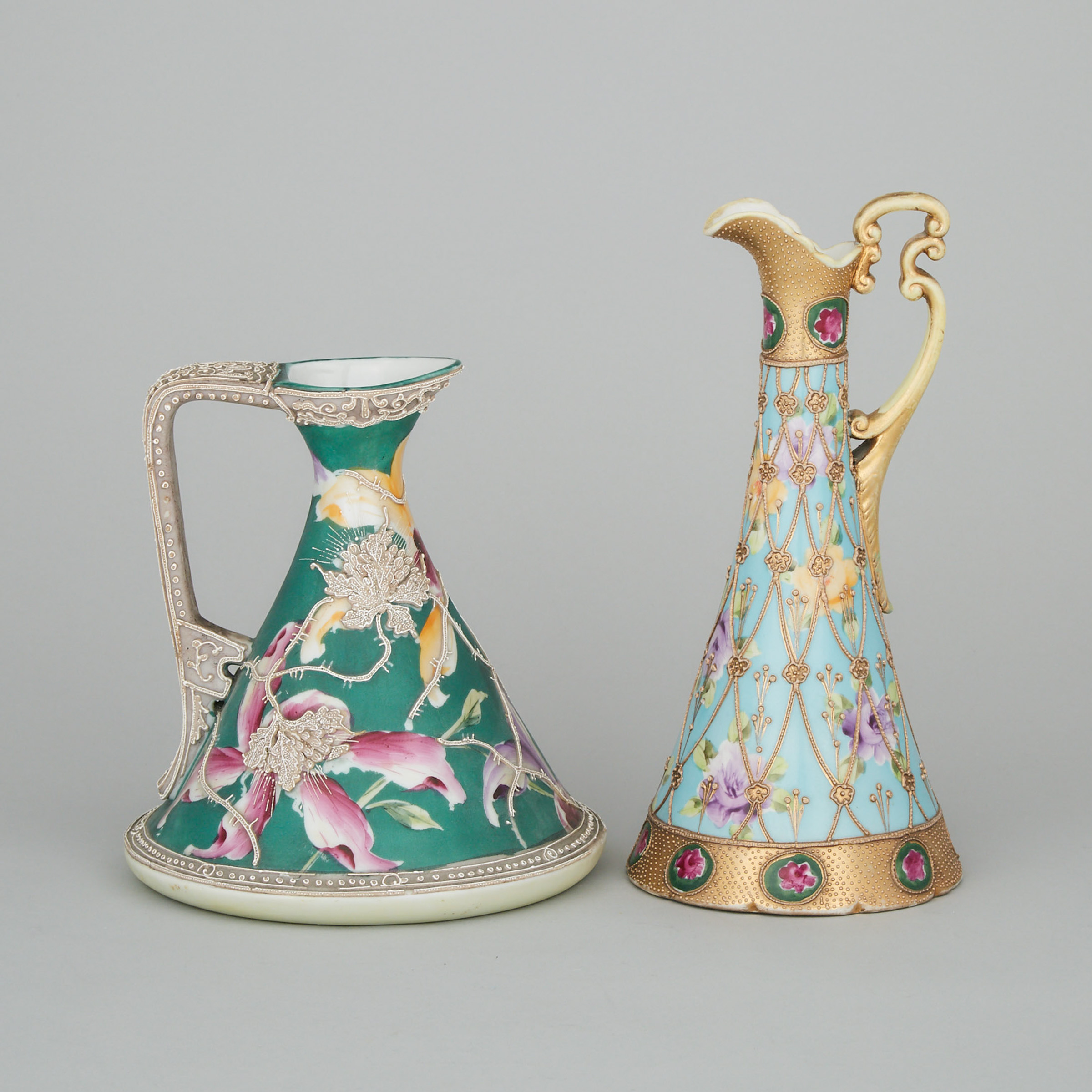 Two Nippon Moriage Ewers, early 20th century