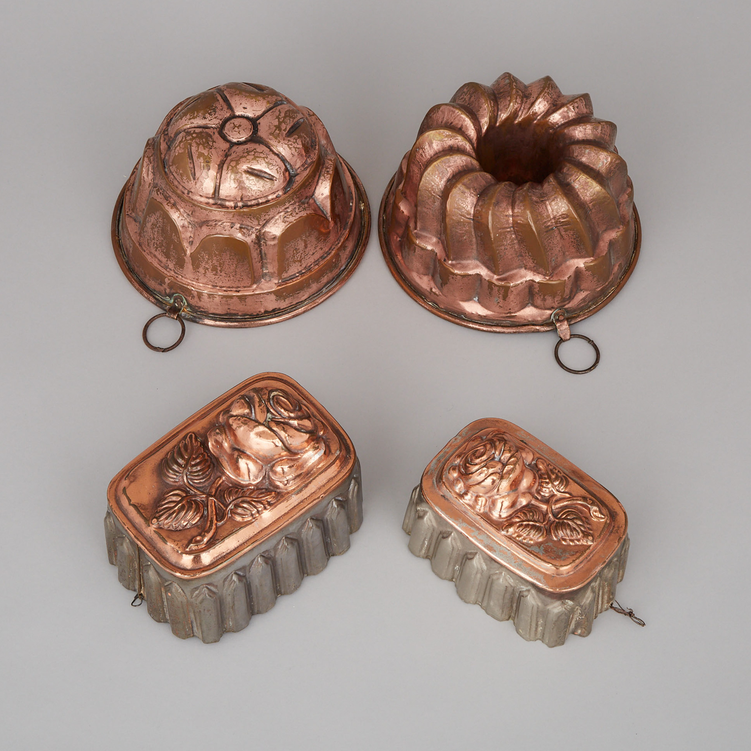 Four Victorian Copper Jelly Moulds, 19th century