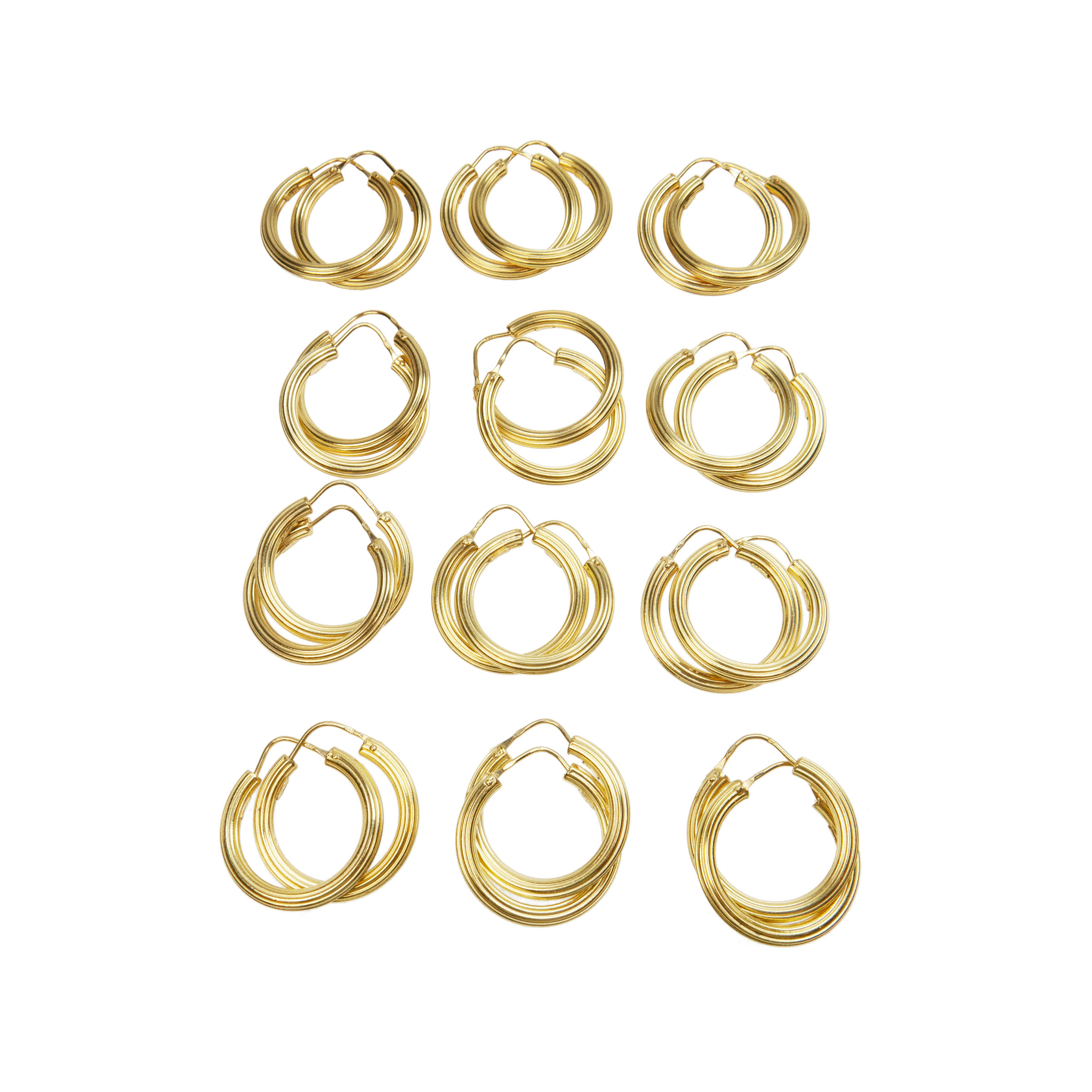 12 X Pairs Of 18K Yellow Gold Hoop Earrings