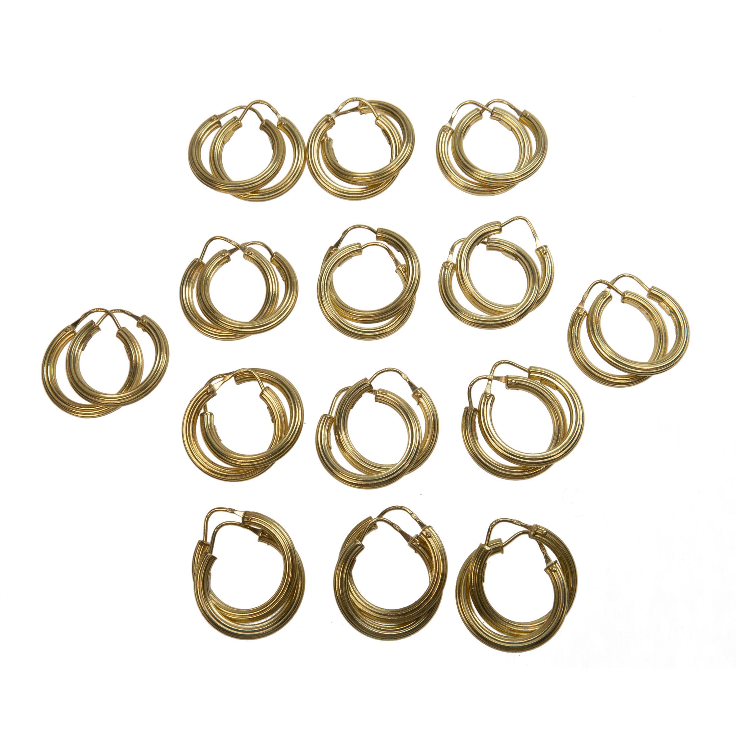 14 X Pairs Of 18K Yellow Gold Hoop Earrings