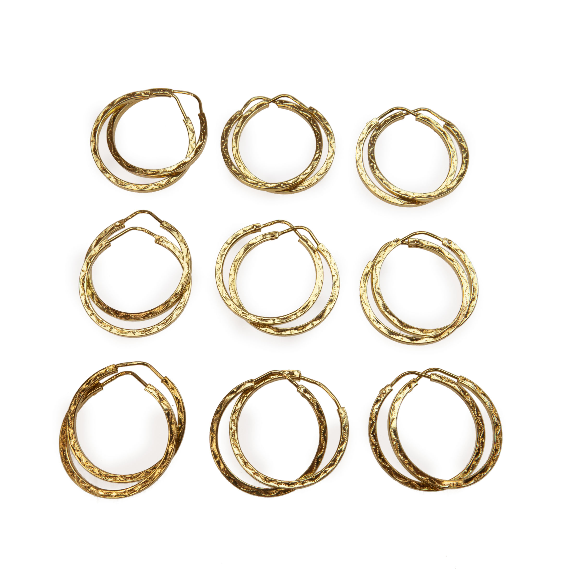 9 x Pairs Of 18K Yellow Gold Hoop Earrings