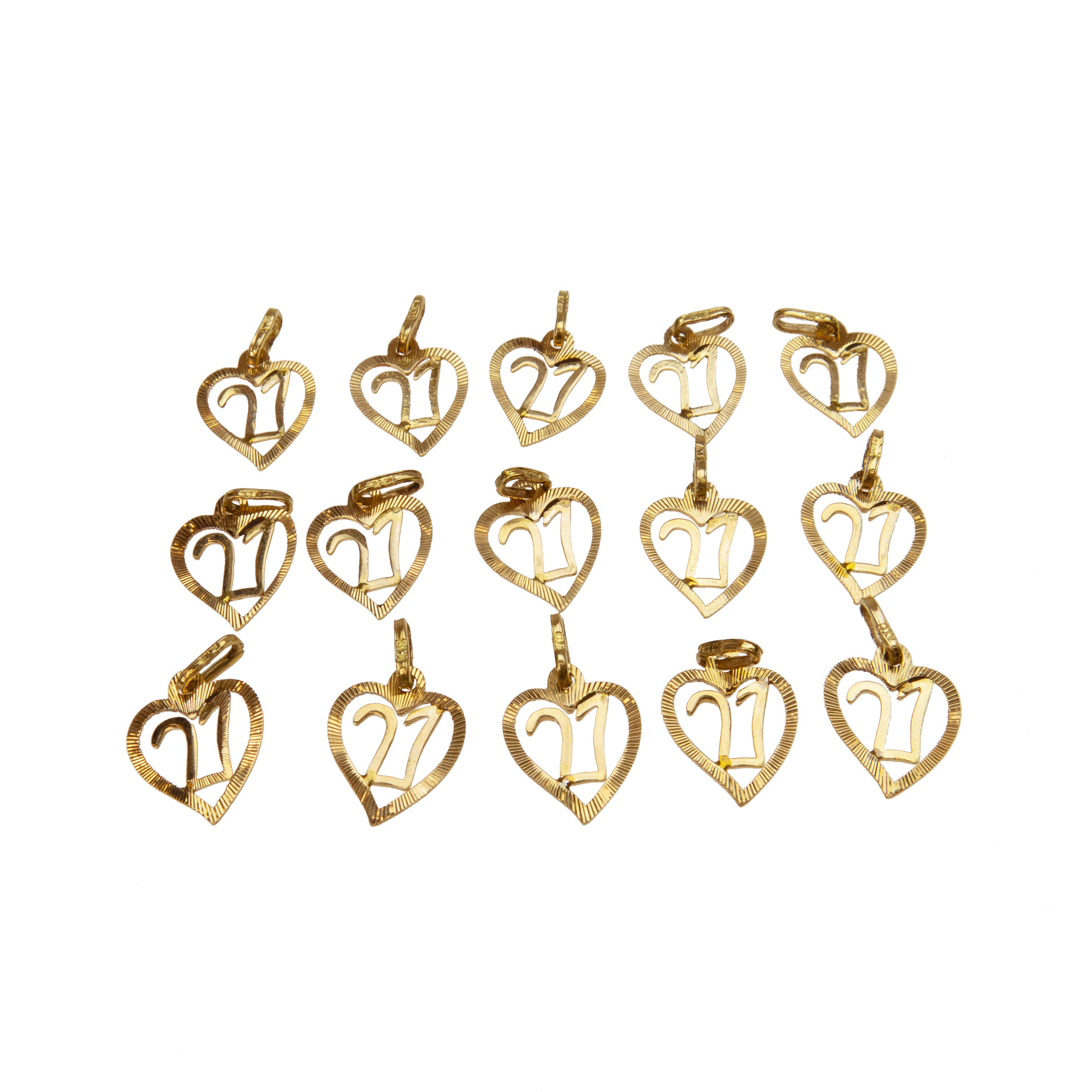 15 X 18K Yellow Gold Heart Shaped Charms