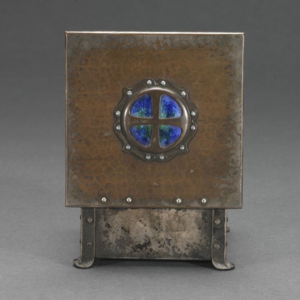 English Arts & Crafts Silvered Copper and Enamel Box, early 20th century