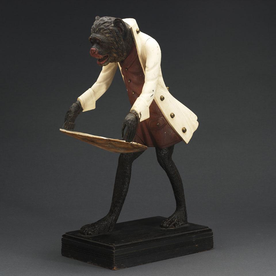 Continental Carved and Painted Wood Monkey Hall Waiter, late 19th century