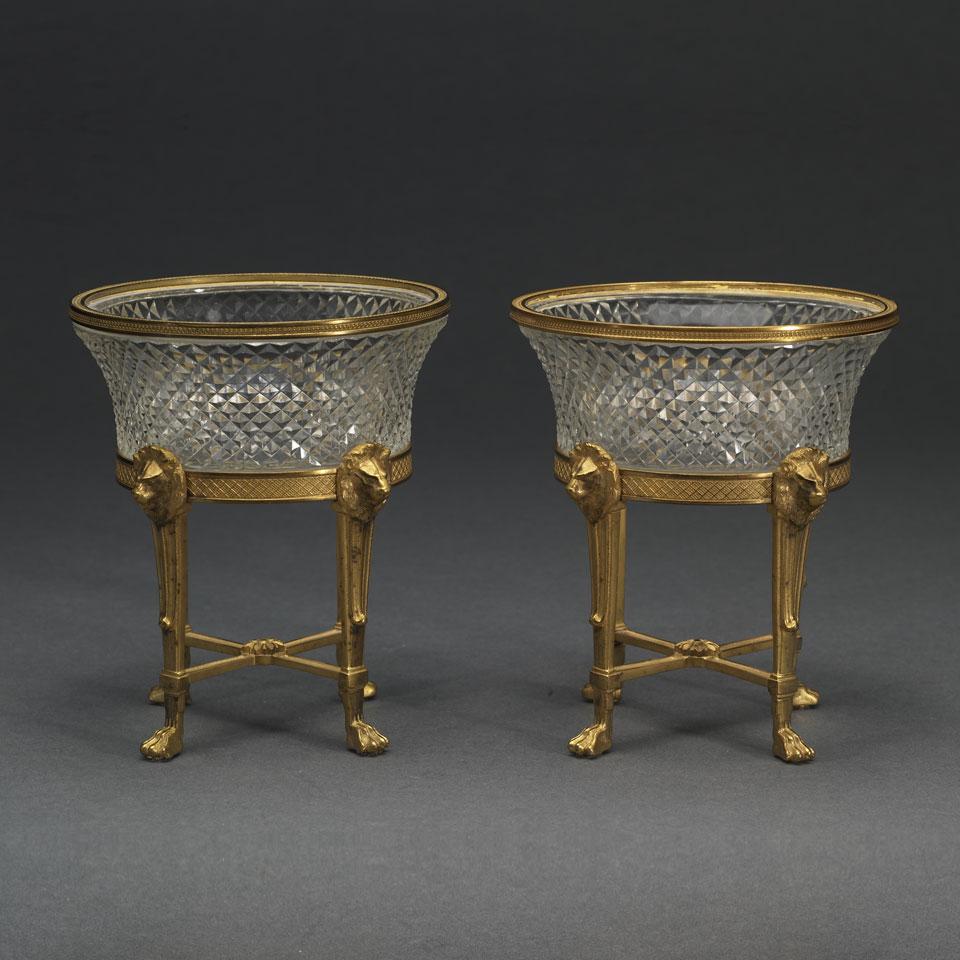 Pair of Gilt Bronze and Cut Glass Bowls, 20th century