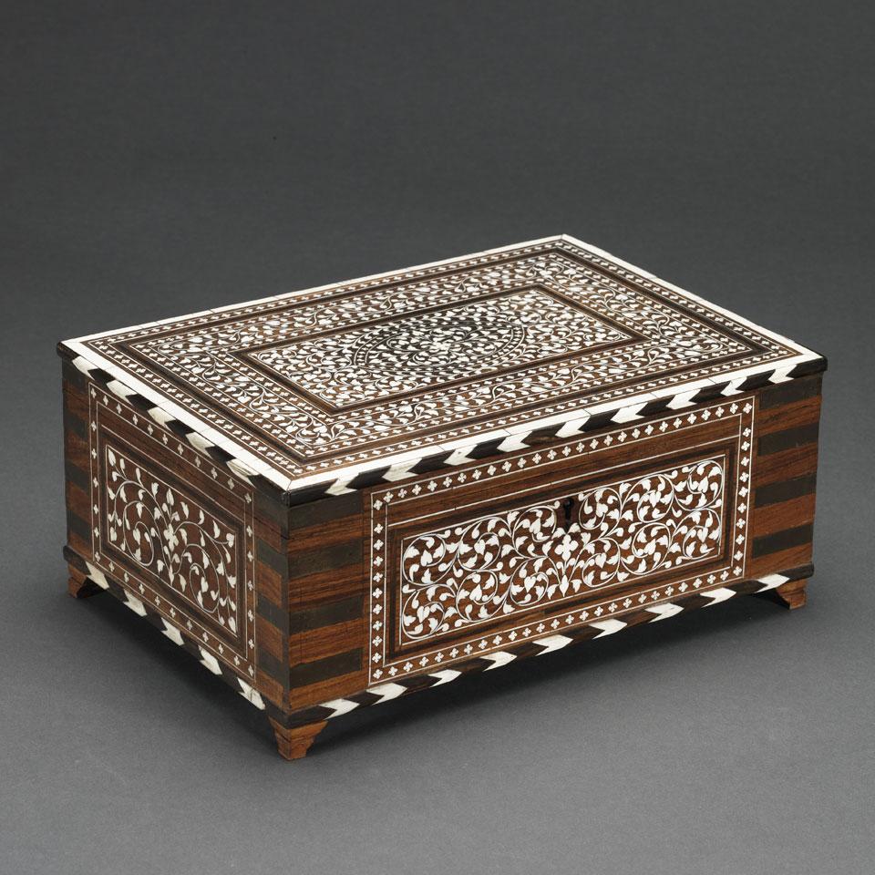 Indian Ivory Inlaid Wood Jewellery Chest, early 20th century