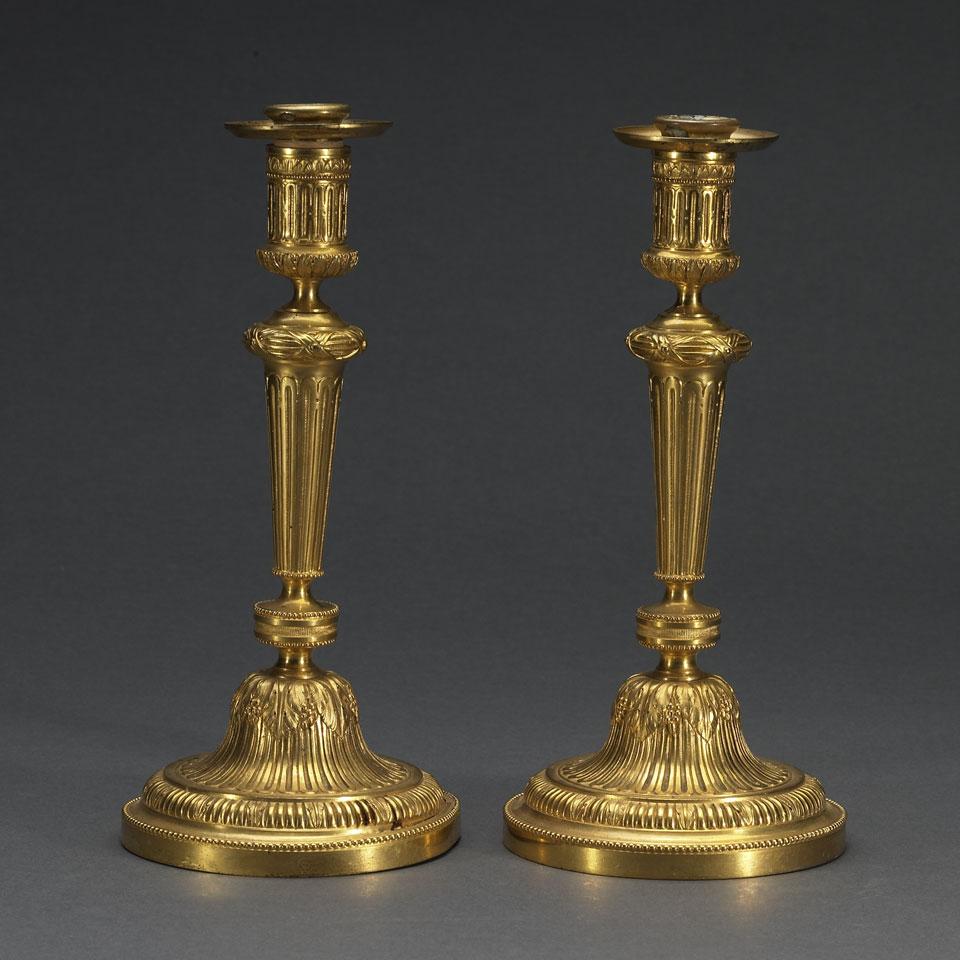 Pair of French Gilt Bronze Candlesticks, 19th century