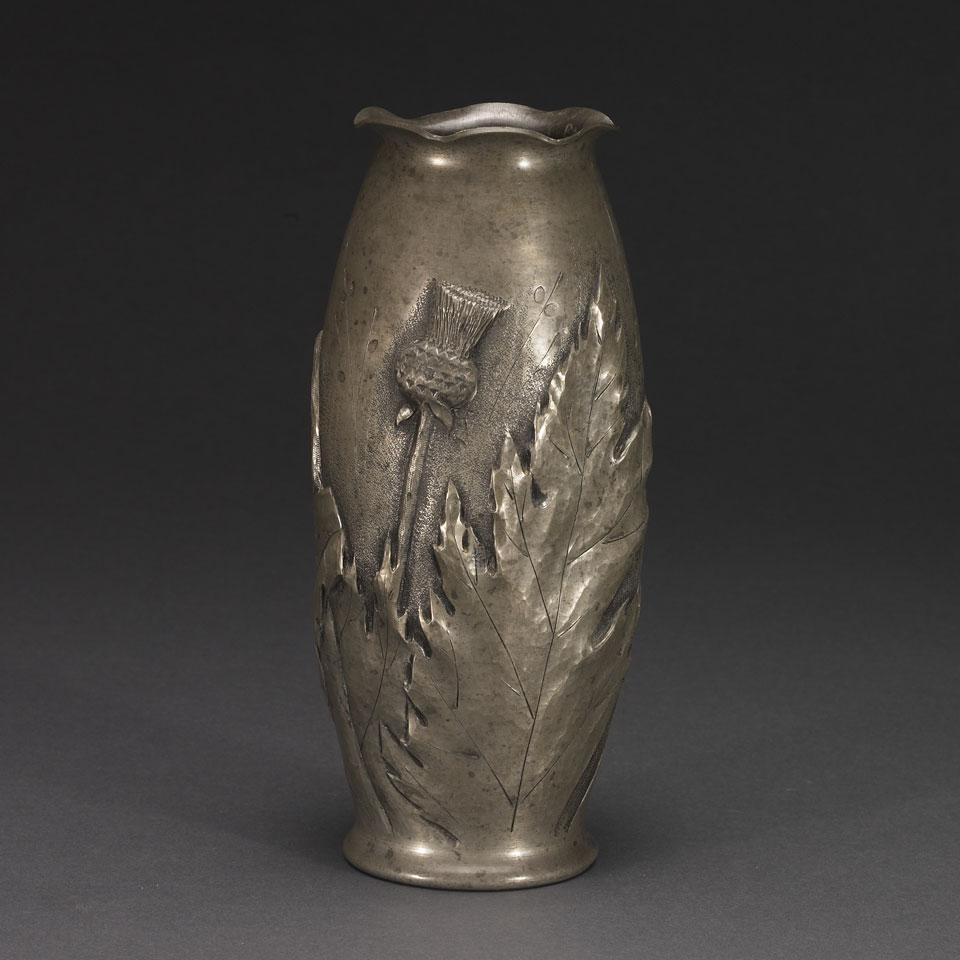 French Art Nouveau Pewter Thistle Vase, early 20th century