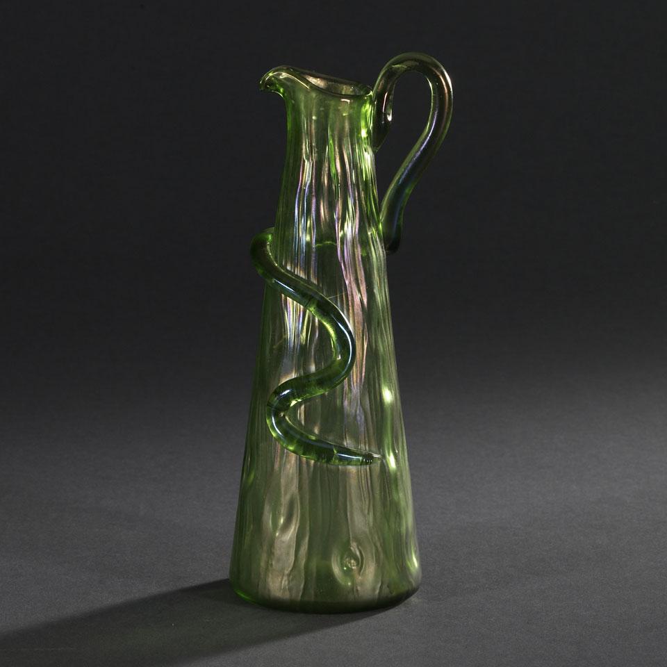 Loetz ‘Rusticana’ Iridescent Green Glass Jug, c.1900