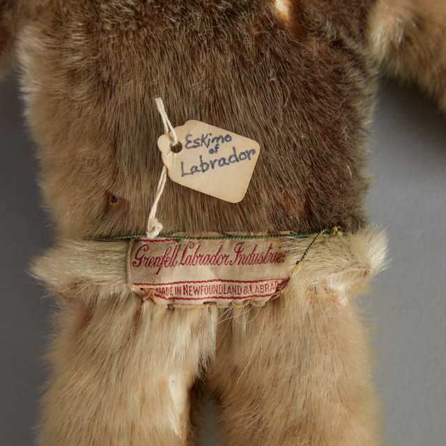 Grenfell Labrador Industries Sealskin Inuit Doll and Polar Bear, c.1930