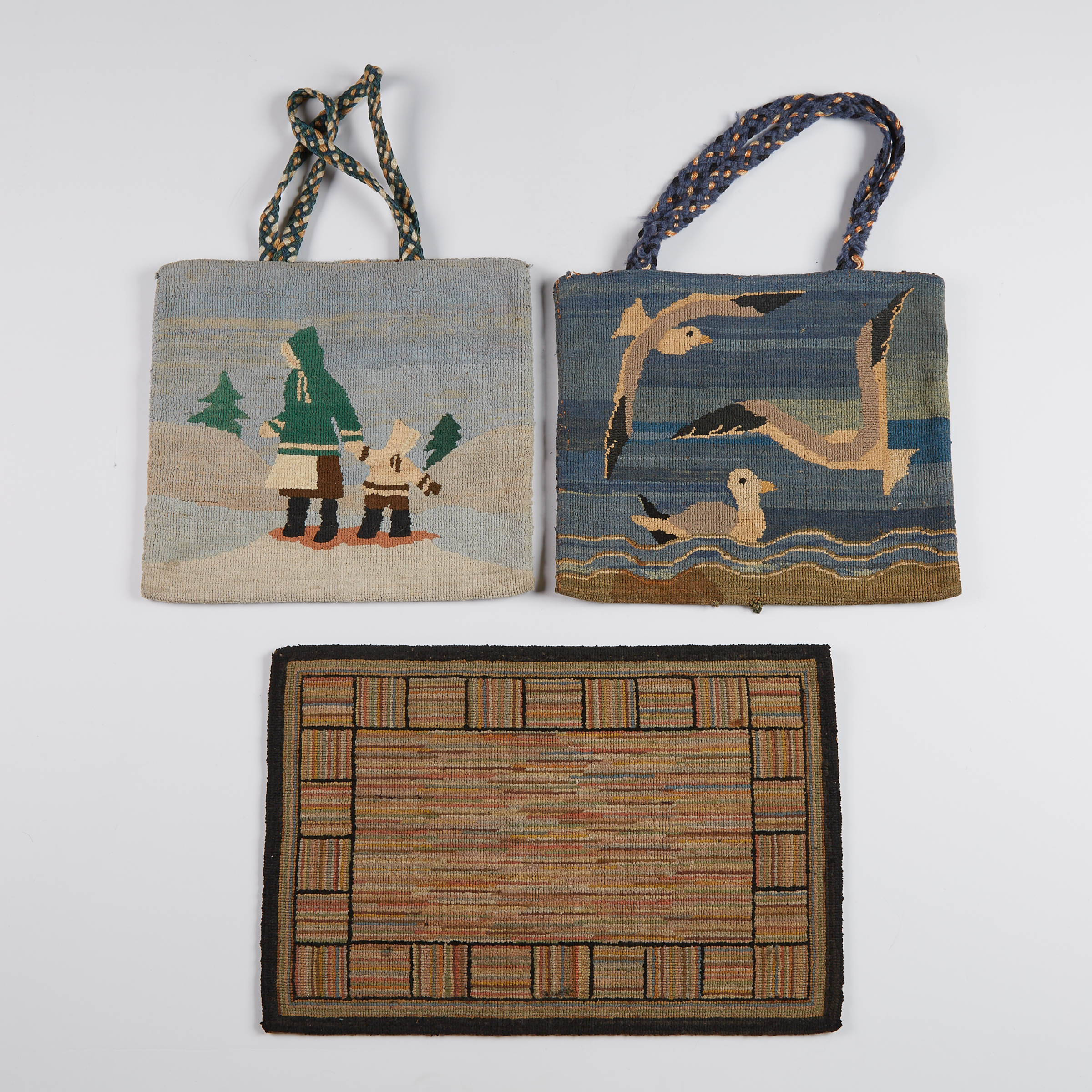 Two Grenfell Labrador Industries Hooked Hand Bags, c.1930 and 1950