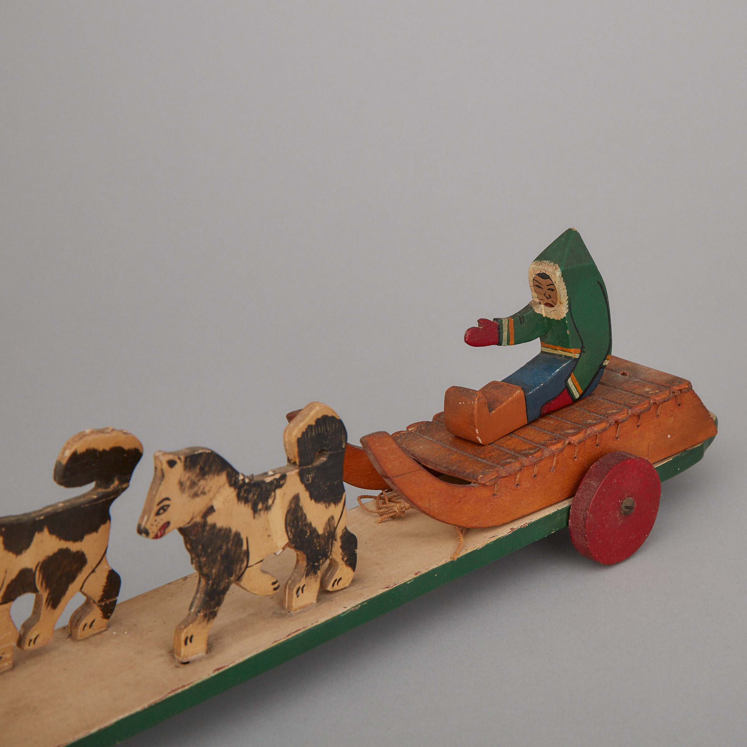 Grenfell Labrador Industries Painted Wood Model Dog Sled Team Pull Toy, c.1930