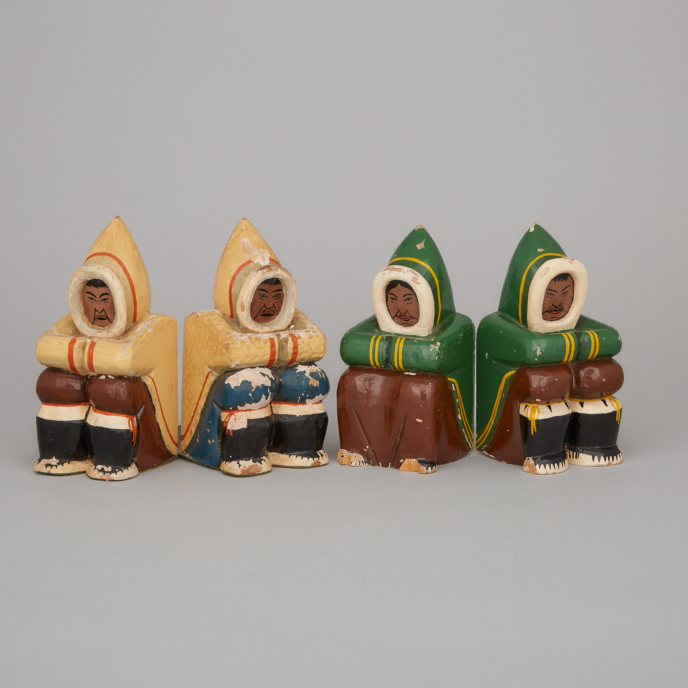 Two Pairs Grenfell Labrador Industries Inuit Figure Bookends, c.1930