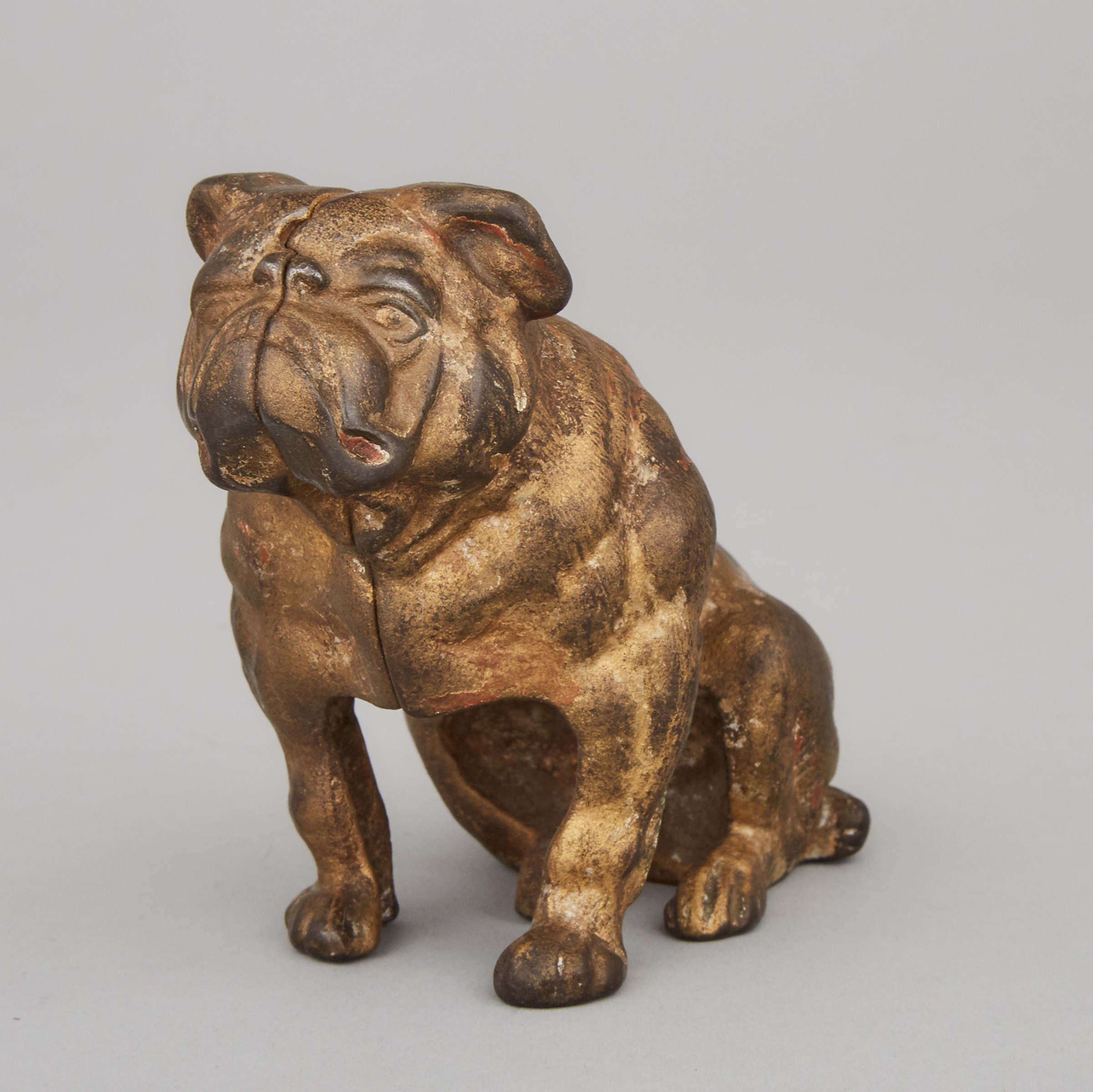 Canadian Gilt Cast Iron Bulldog Form Still Bank, Beaverton Toy Co. c.1918-1930