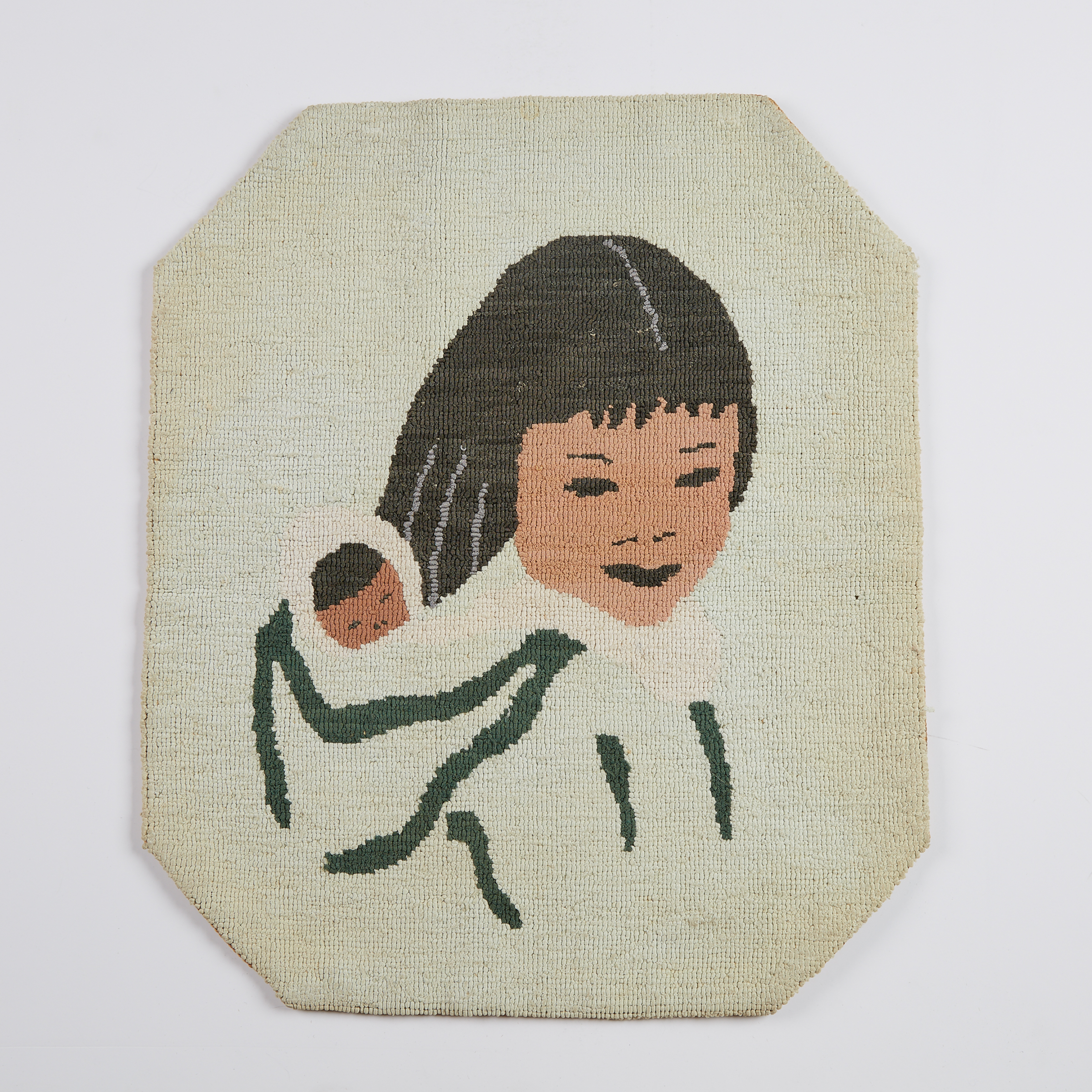 Grenfell Labrador Industries Mother with Child in a Papoose Hooked Mat, c.1930