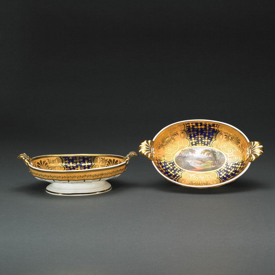 Pair of English Porcelain Oval Comports, probably Spode, c.1810