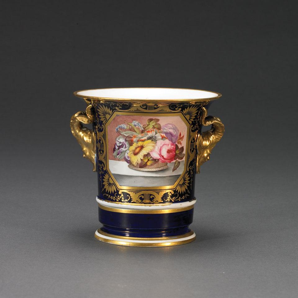 Derby Floral Paneled Cache Pot and Stand, c.1815