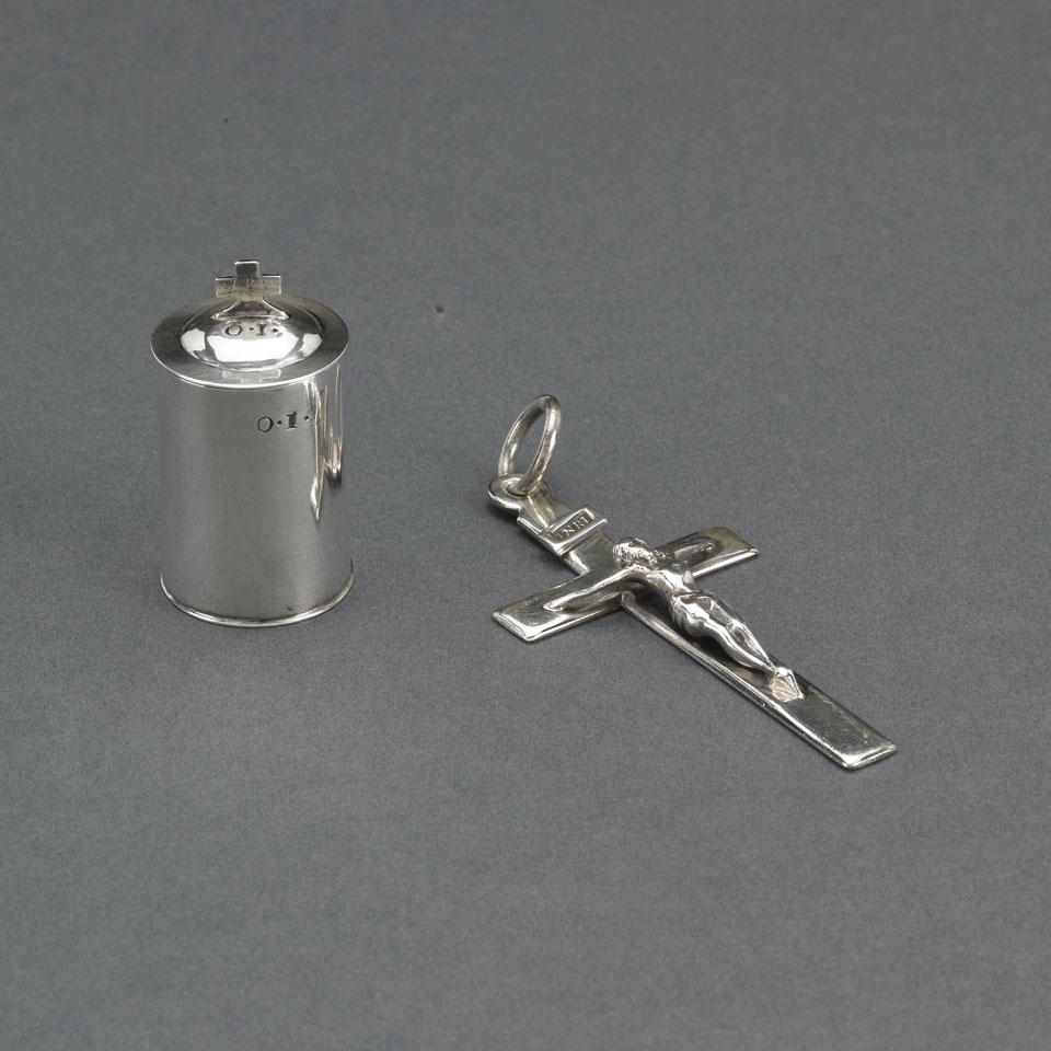 Canadian Silver Ampoule, Solomon Marion, Montreal, Que., early 19th century, and a Crucifix, probably Montreal, 19th century