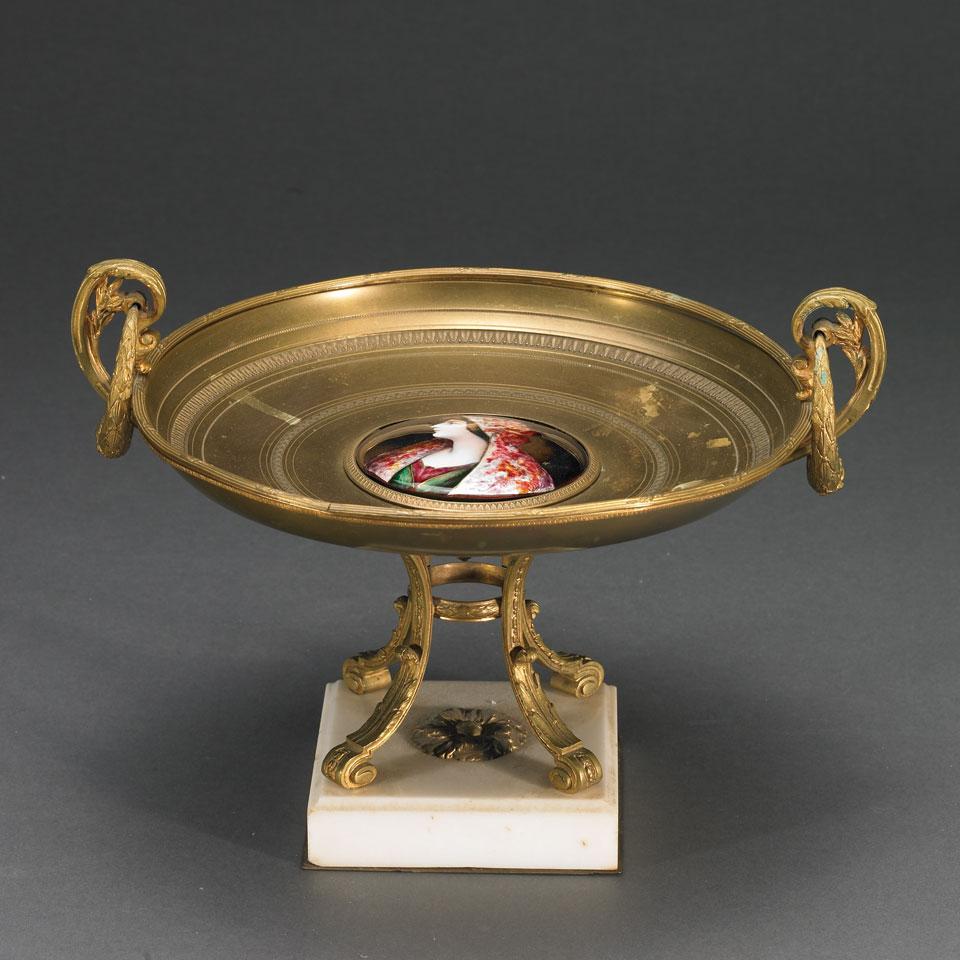 French Gilt Bronze Tazza with Limoges Enamel Portrait Medallion, late 19th century