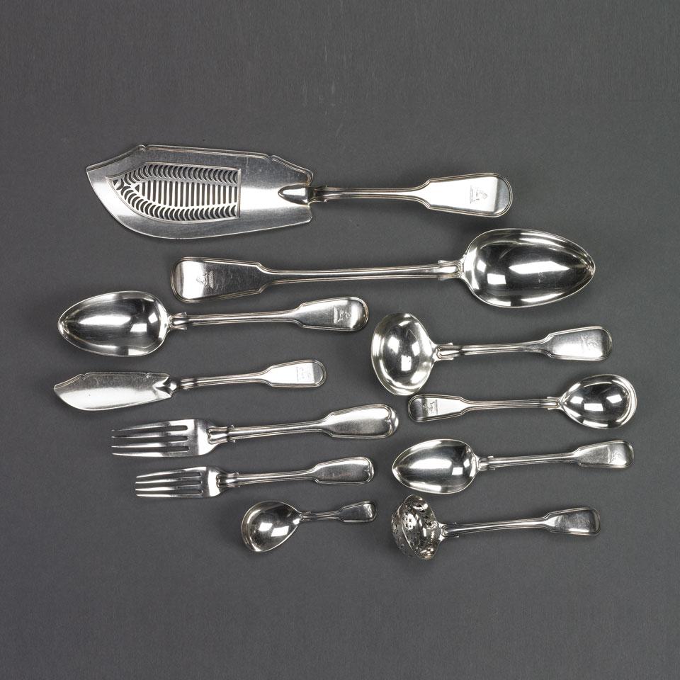 George IV Silver Fiddle and Thread Pattern Flatware Service, William Chawner, London, 1824