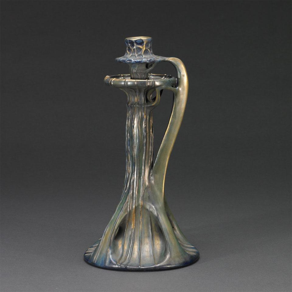 Amphora Iridescent Glazed Candlestick, c.1900