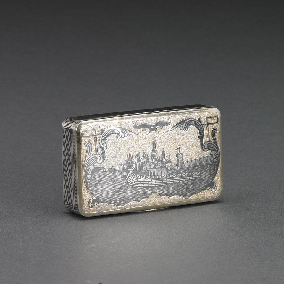 Russian Nielloed Silver Snuff Box, Moscow, 1857