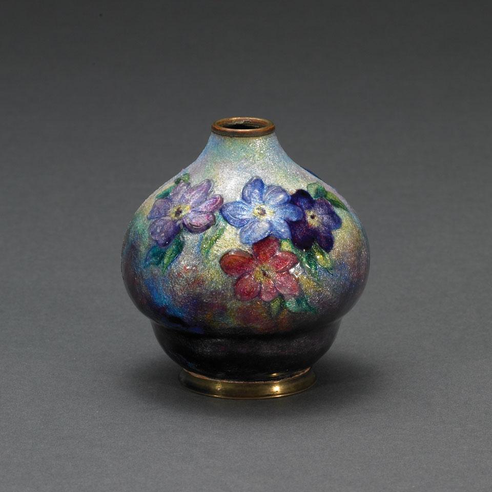 Limoges Enamel Small Vase, Camille Fauré, early 20th century