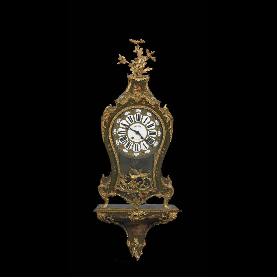 French Ormolu Mounted Vernis Martin Cased Clock with Bracket, J. Gudin à Paris, 18/19th century