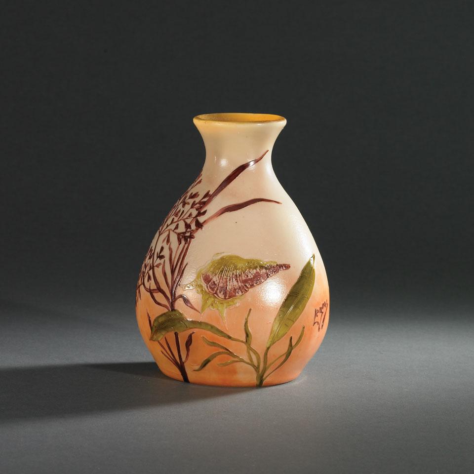 Legras Enameled Cameo Glass Vase, c.1900