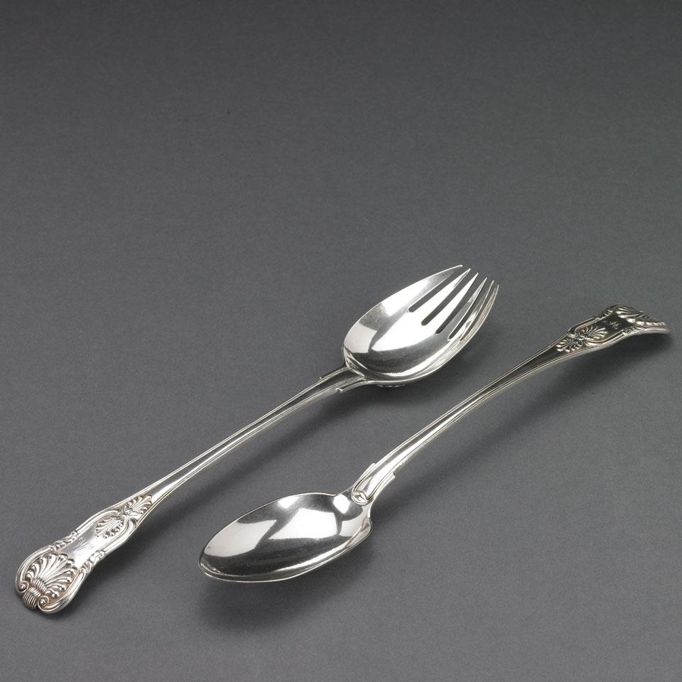 Pair of Canadian Silver Kings Pattern Serving Spoons, Nelson Walker, Montreal, Que., c.1831-55