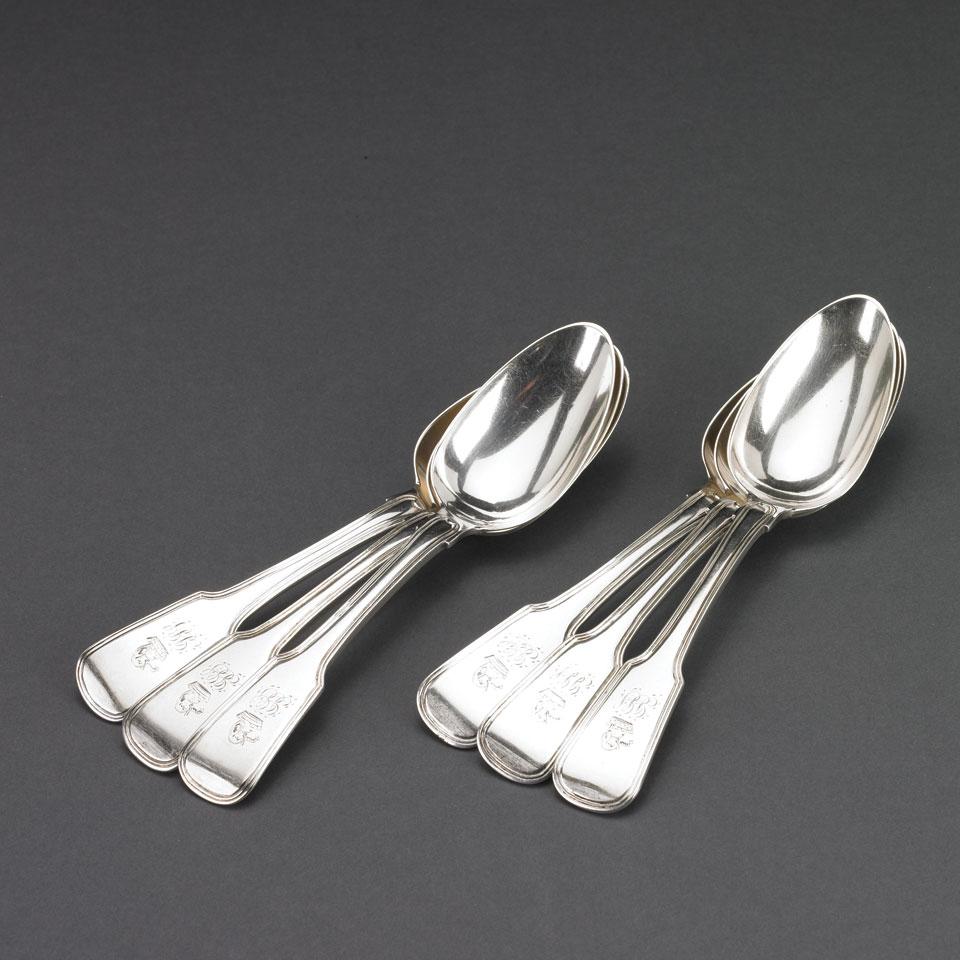 Six Irish Silver Fiddle and Thread Pattern Table Spoons, Richard Williams (for Brown), Dublin, 1813