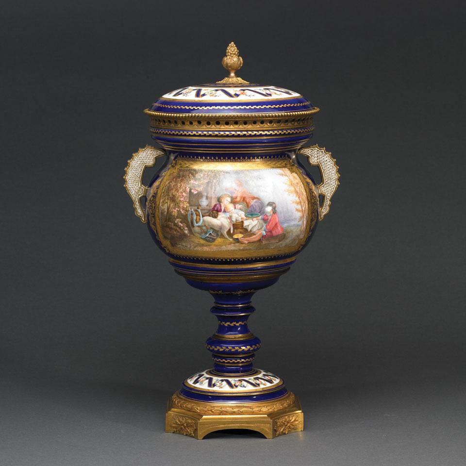 Gilt Bronze Mounted Sèvres Large Vase and Cover, signed A. Delonchant, late 19th century