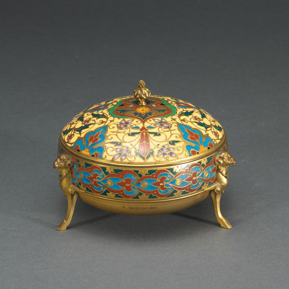 Barbedienne Champlevé Enameled Gilt Bronze Covered Bowl, late 19th century