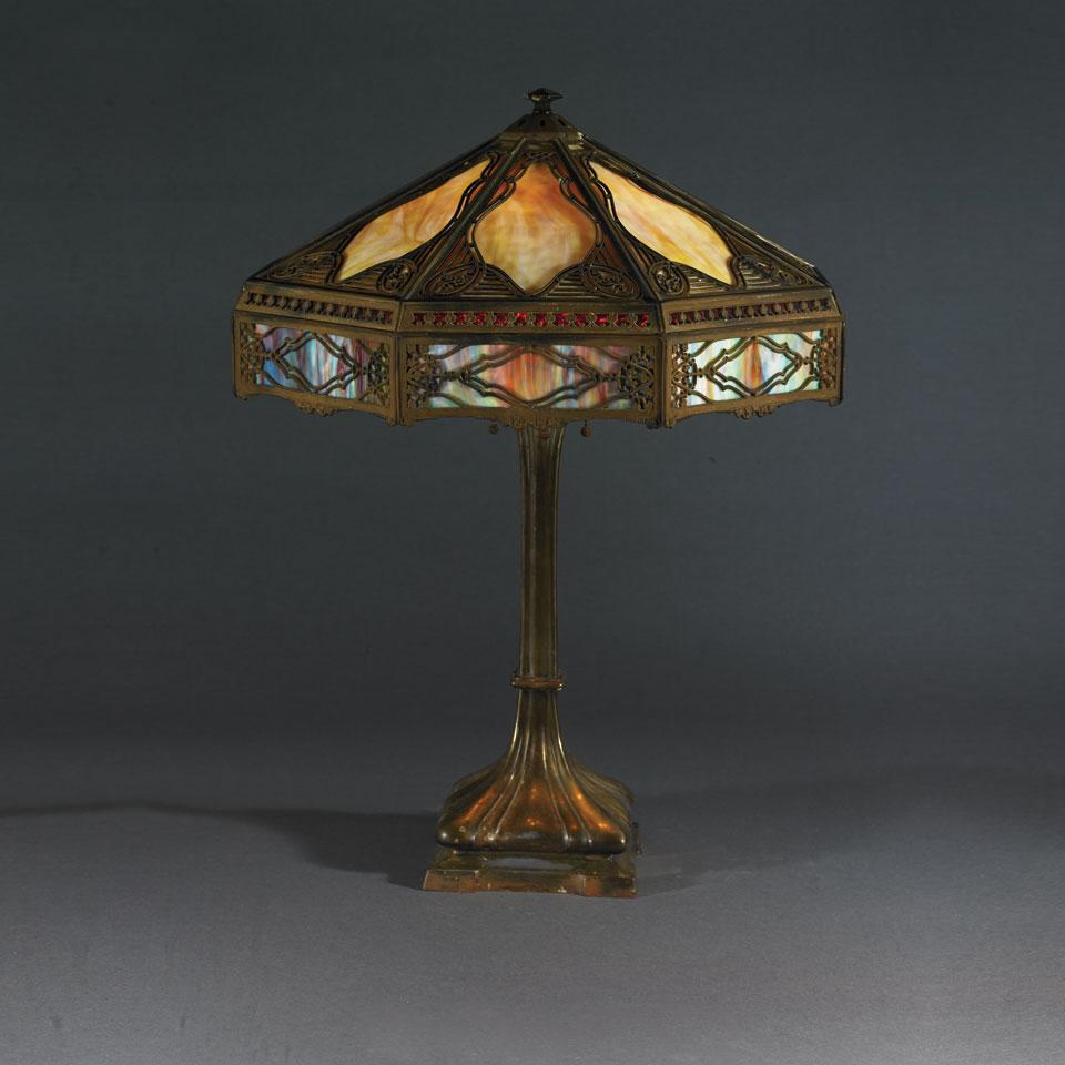 Bradley & Hubbard Patinated Metal and Glass Table Lamp, c.1910