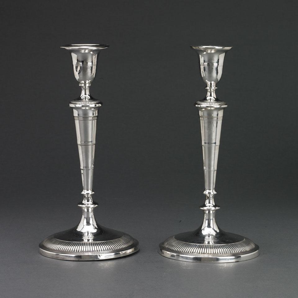 Pair of George III Silver Candlesticks, J.T. Younge & Co., Sheffield, 1792