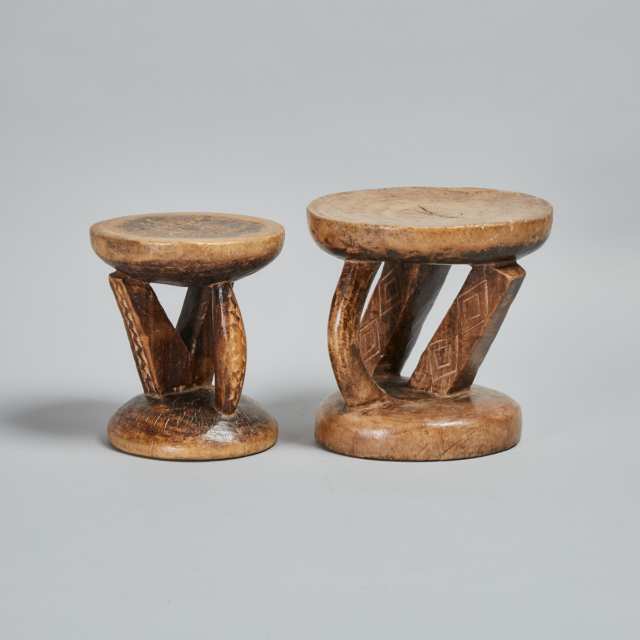 Two Tonga Carved Wood Stools, Zimbabwe, Southern Africa
