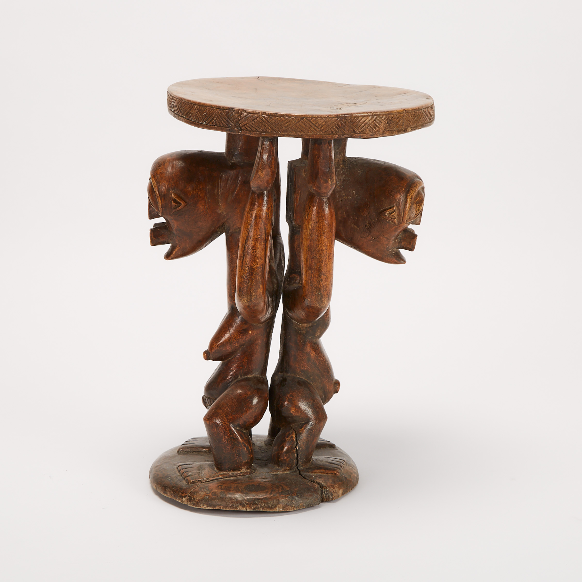 Songye Carved Wood Figural Stool, Democratic Republic of Congo, Central Africa