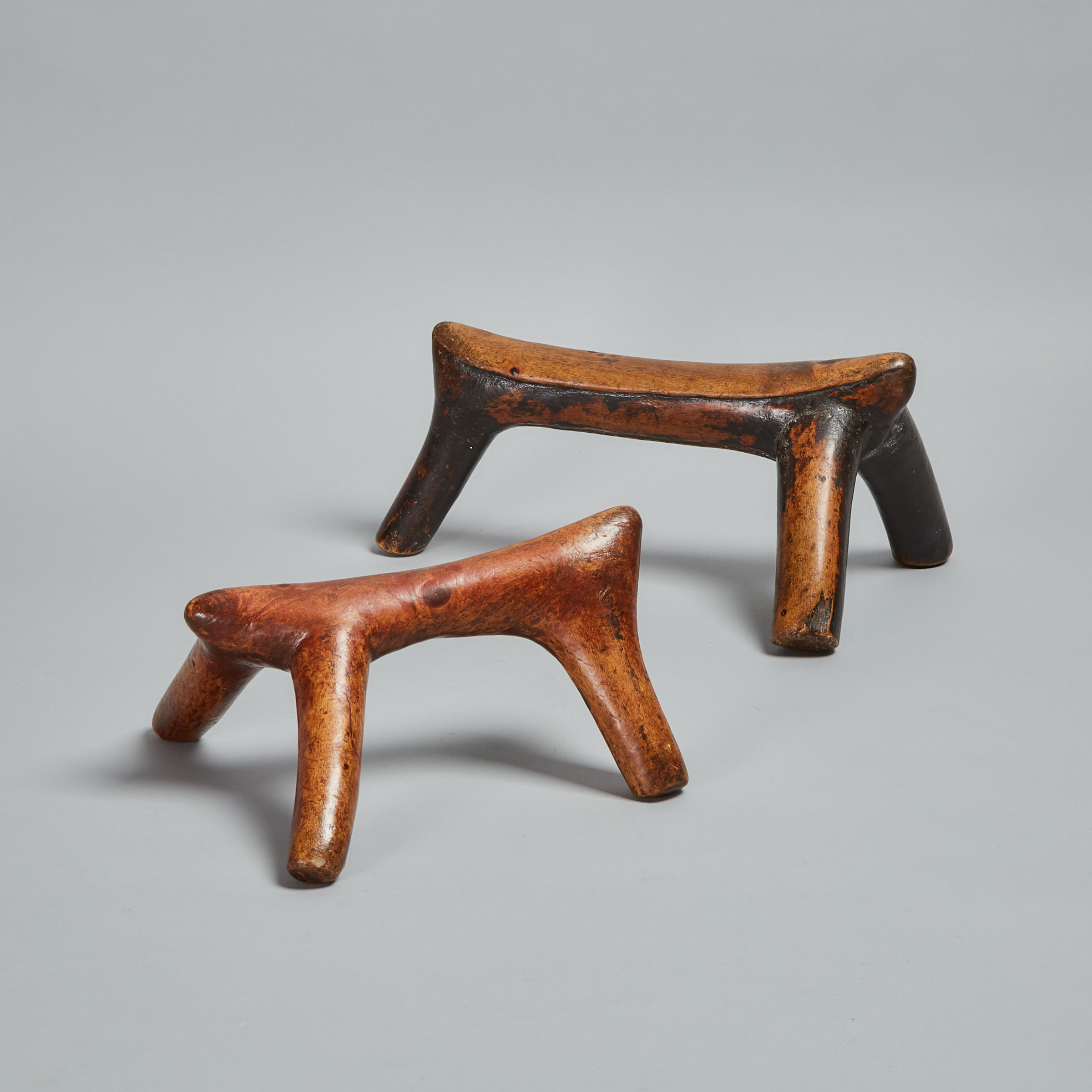 Two Kenyan Carved Branch Headrests, East Africa