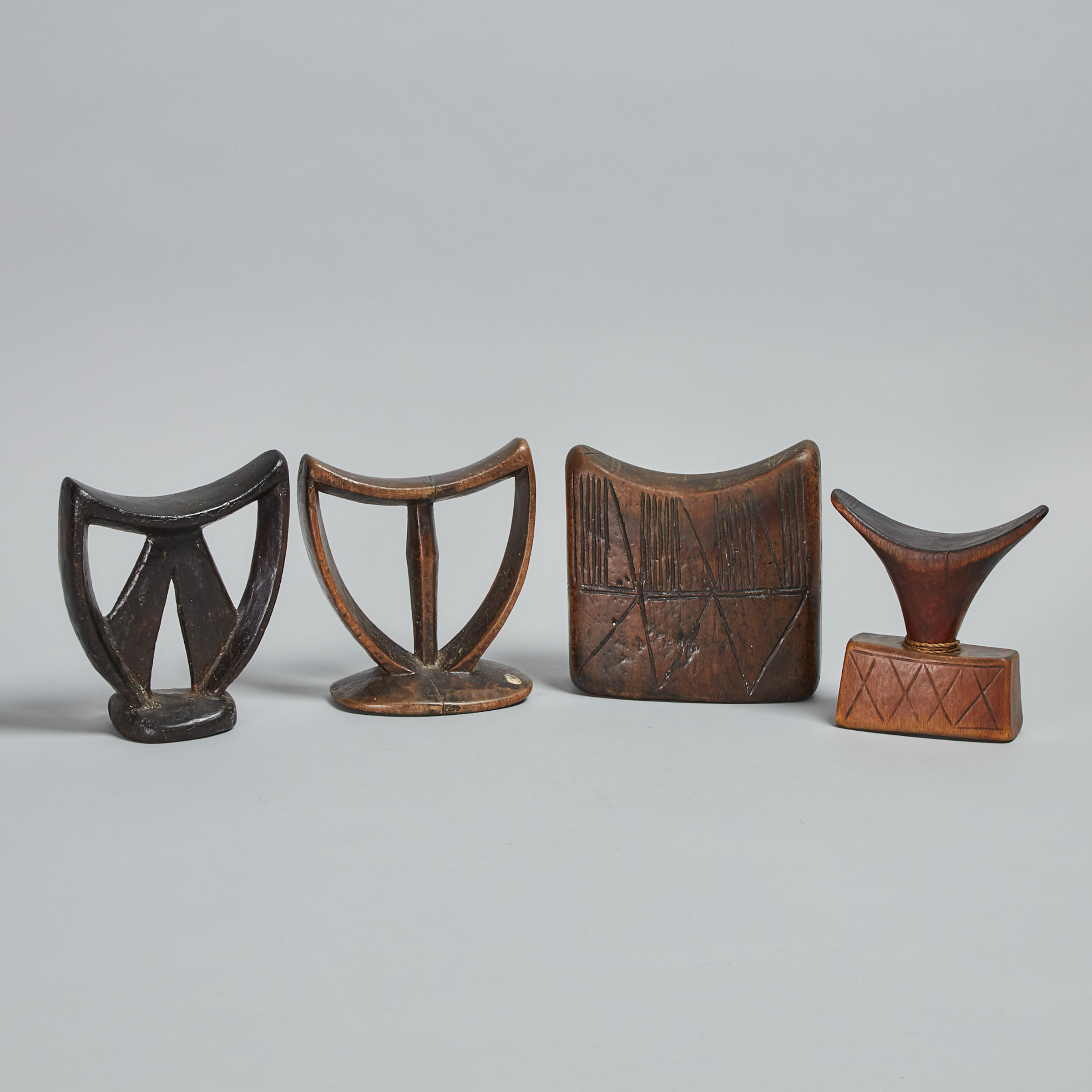 Sidamo, Kaffa and two Kambatta Carved Wood Headrests, Ethiopia, East Africa