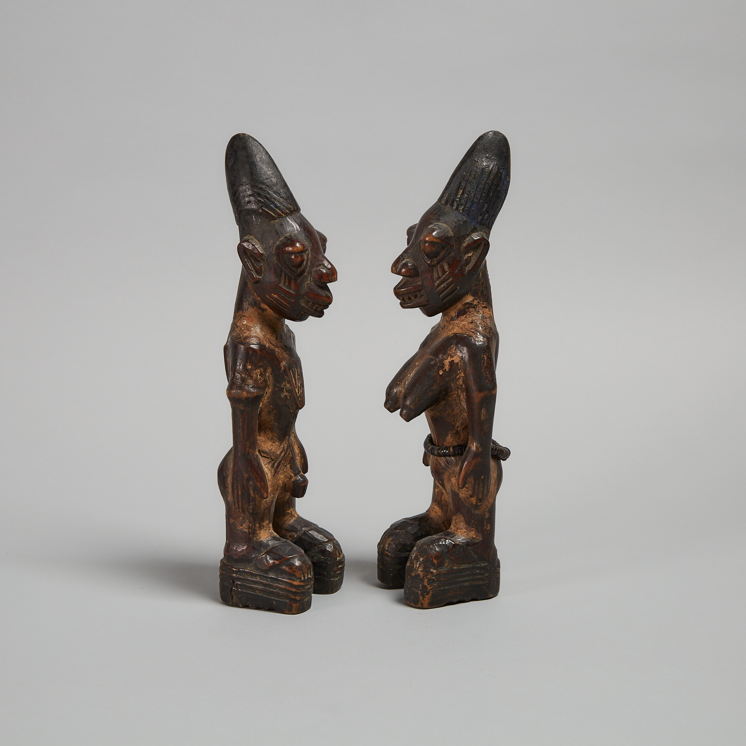 Pair of Yoruba Male and Female Ibeji Twin Figures, West Africa